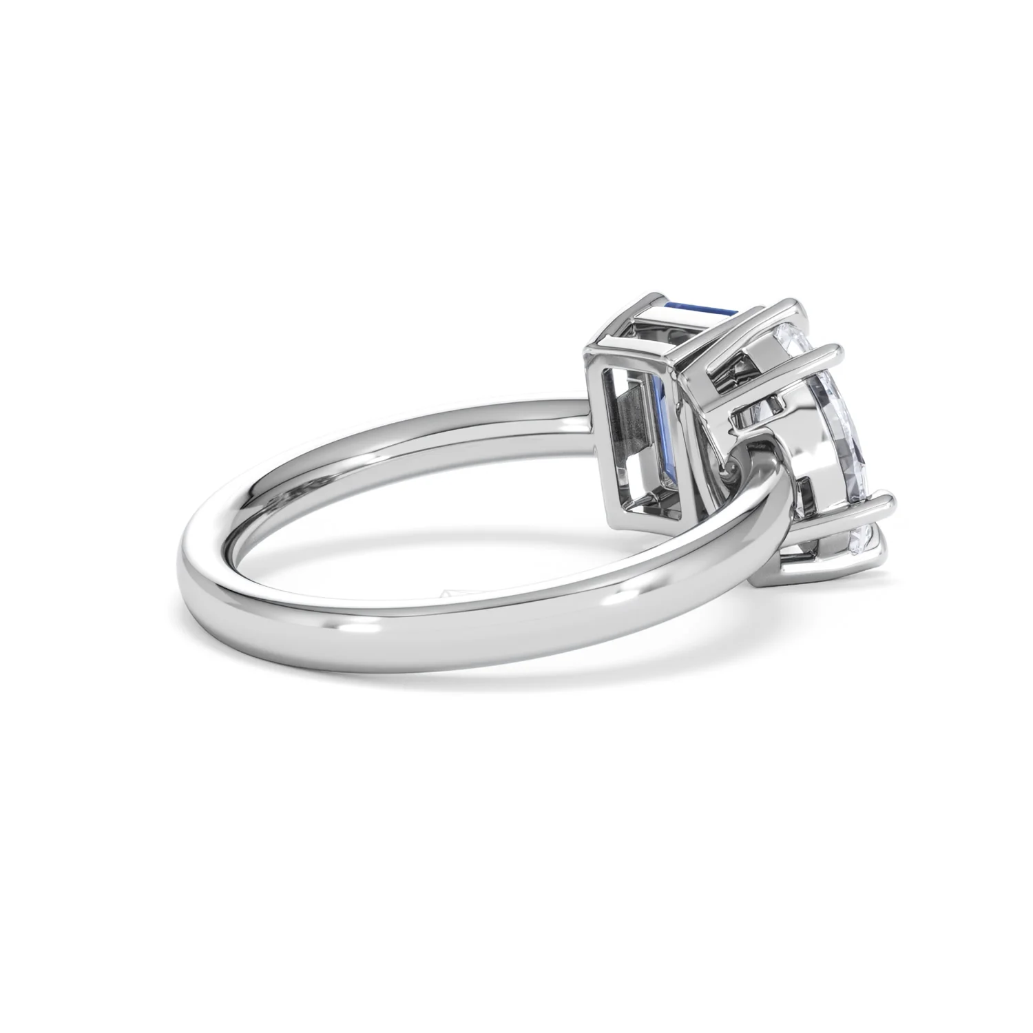Toi Et Moi 1.50ct Marquise Lab Diamond and 3.30ct Emerald Cut Lab Sapphire Engagement Ring in Platinum - Image 37