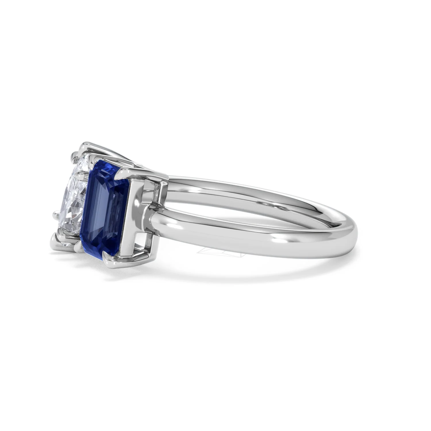 Toi Et Moi 1.50ct Marquise Lab Diamond and 3.30ct Emerald Cut Lab Sapphire Engagement Ring in Platinum - Image 74