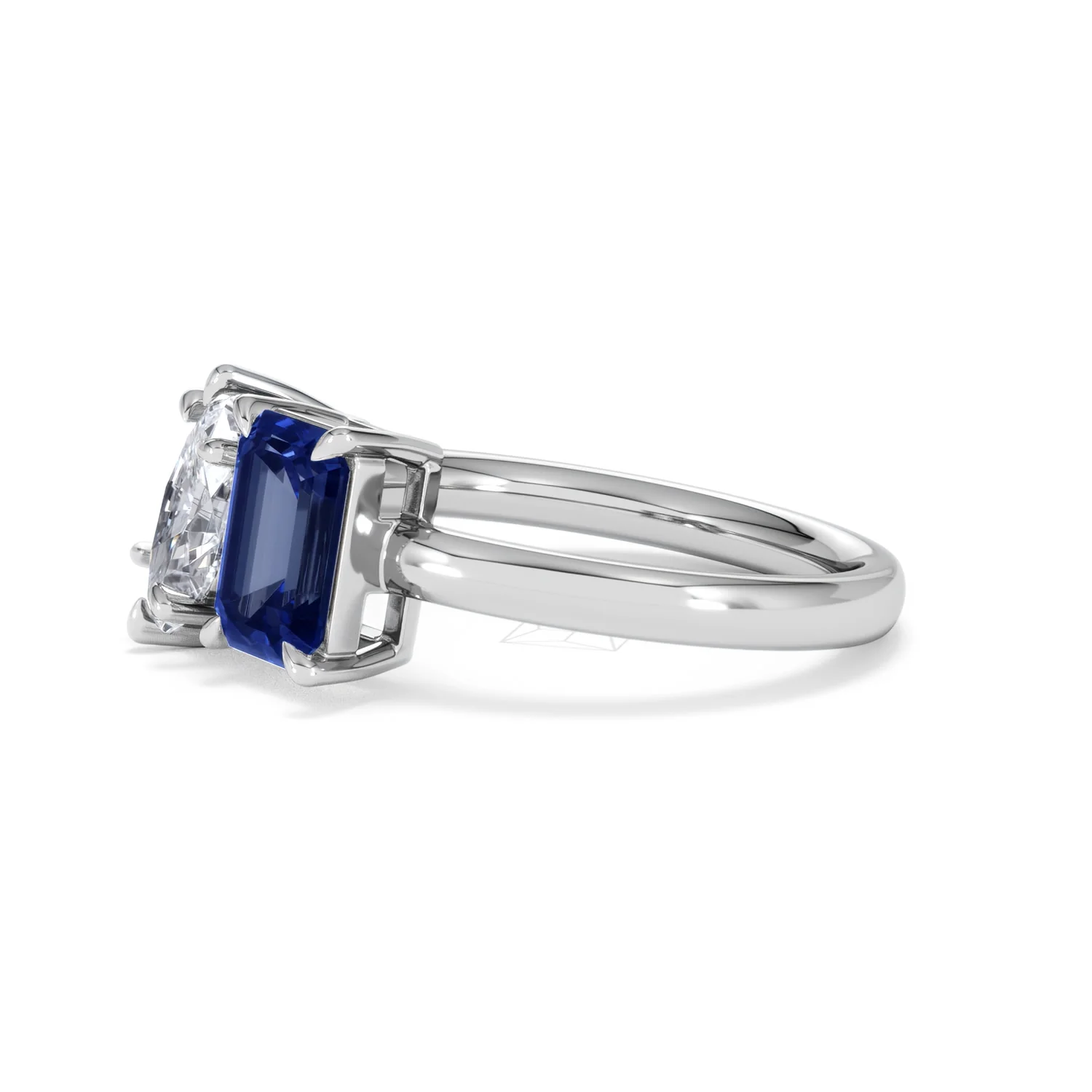 Toi Et Moi 1.50ct Marquise Lab Diamond and 3.30ct Emerald Cut Lab Sapphire Engagement Ring in Platinum - Image 75