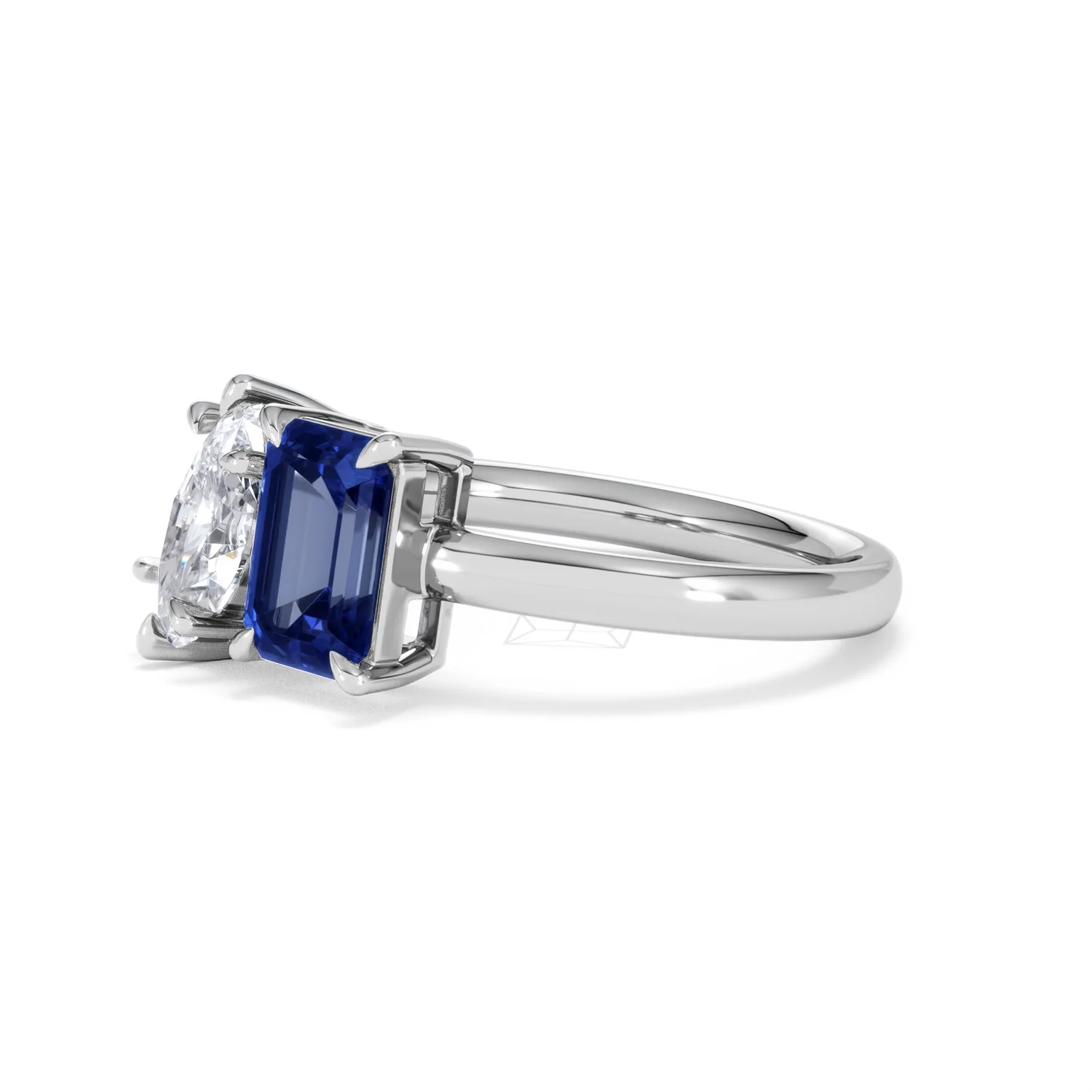 Toi Et Moi 1.50ct Marquise Lab Diamond and 3.30ct Emerald Cut Lab Sapphire Engagement Ring in Platinum - Image 77
