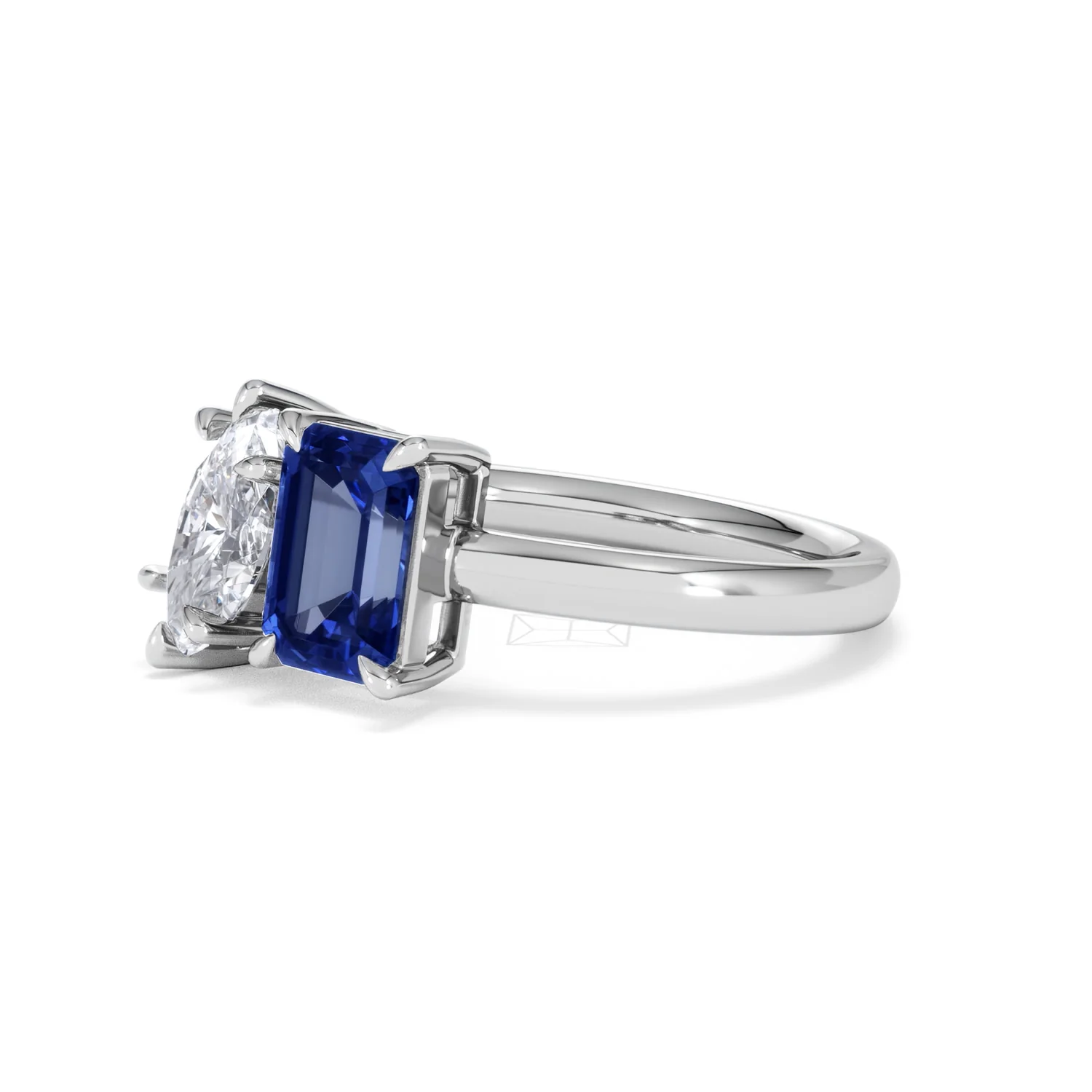 Toi Et Moi 1.50ct Marquise Lab Diamond and 3.30ct Emerald Cut Lab Sapphire Engagement Ring in Platinum - Image 78