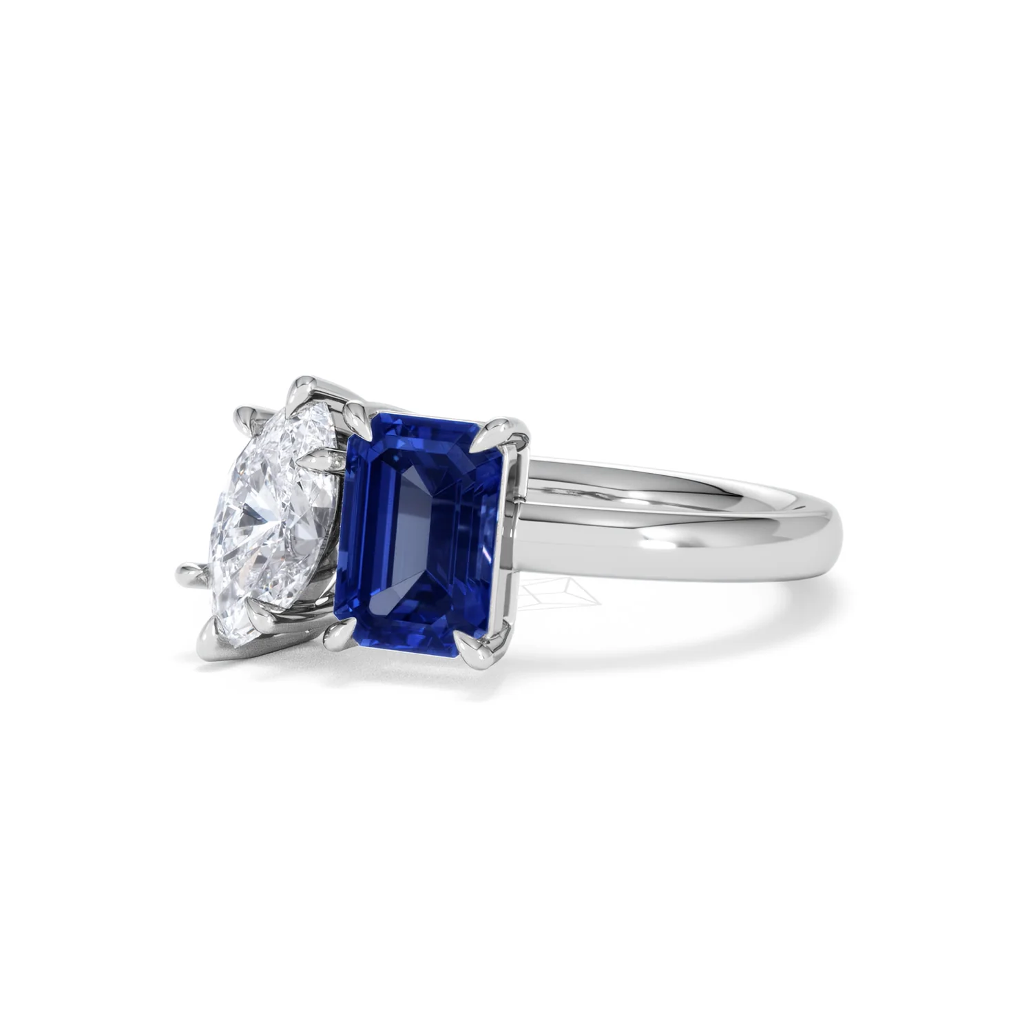 Toi Et Moi 1.50ct Marquise Lab Diamond and 3.30ct Emerald Cut Lab Sapphire Engagement Ring in Platinum - Image 82
