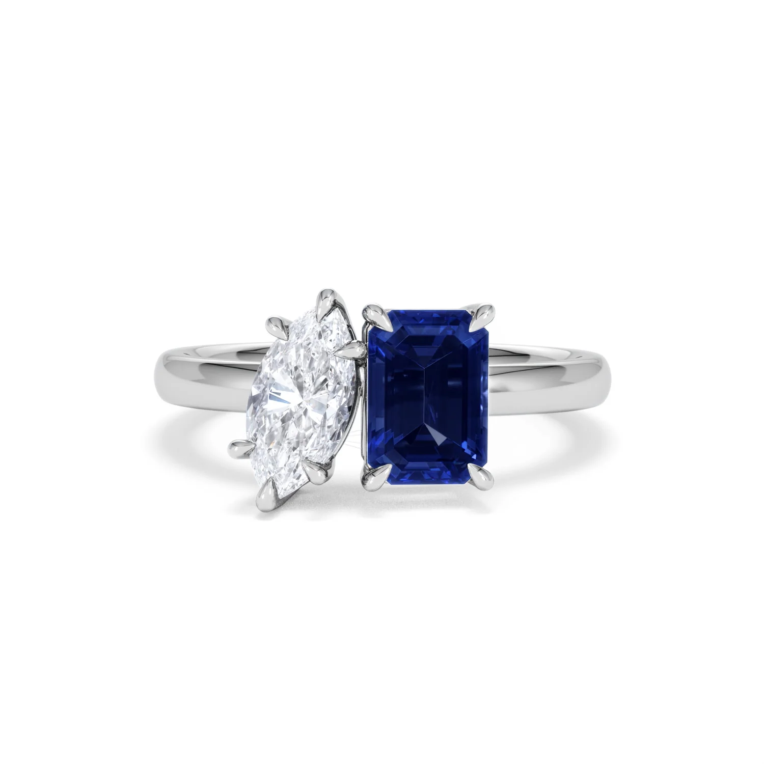 Toi Et Moi 1.50ct Marquise Lab Diamond and 3.30ct Emerald Cut Lab Sapphire Engagement Ring in Platinum - Image 88