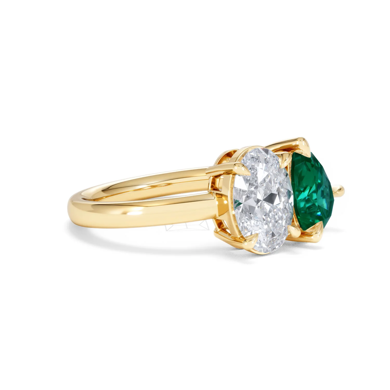 Toi Et Moi 1.50ct Oval Lab Diamond and 2.00ct Pear Lab Emerald Engagement Ring in 18K Yellow Gold - Image 19