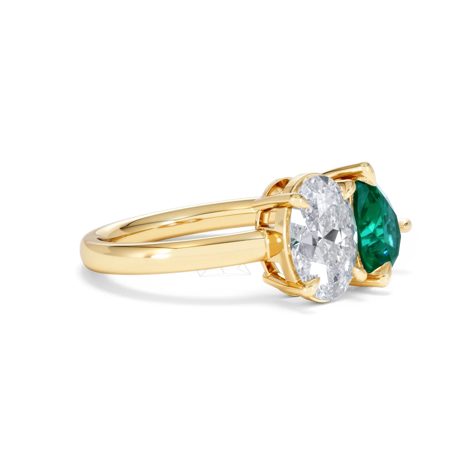 Toi Et Moi 1.50ct Oval Lab Diamond and 2.00ct Pear Lab Emerald Engagement Ring in 18K Yellow Gold - Image 20