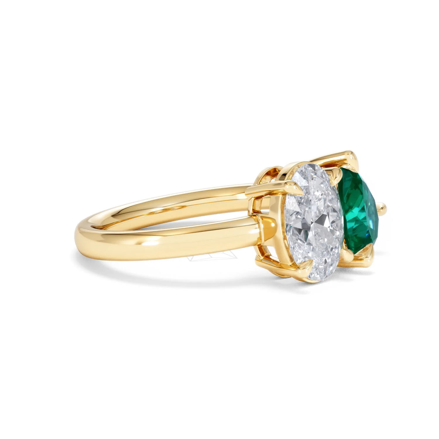 Toi Et Moi 1.50ct Oval Lab Diamond and 2.00ct Pear Lab Emerald Engagement Ring in 18K Yellow Gold - Image 21