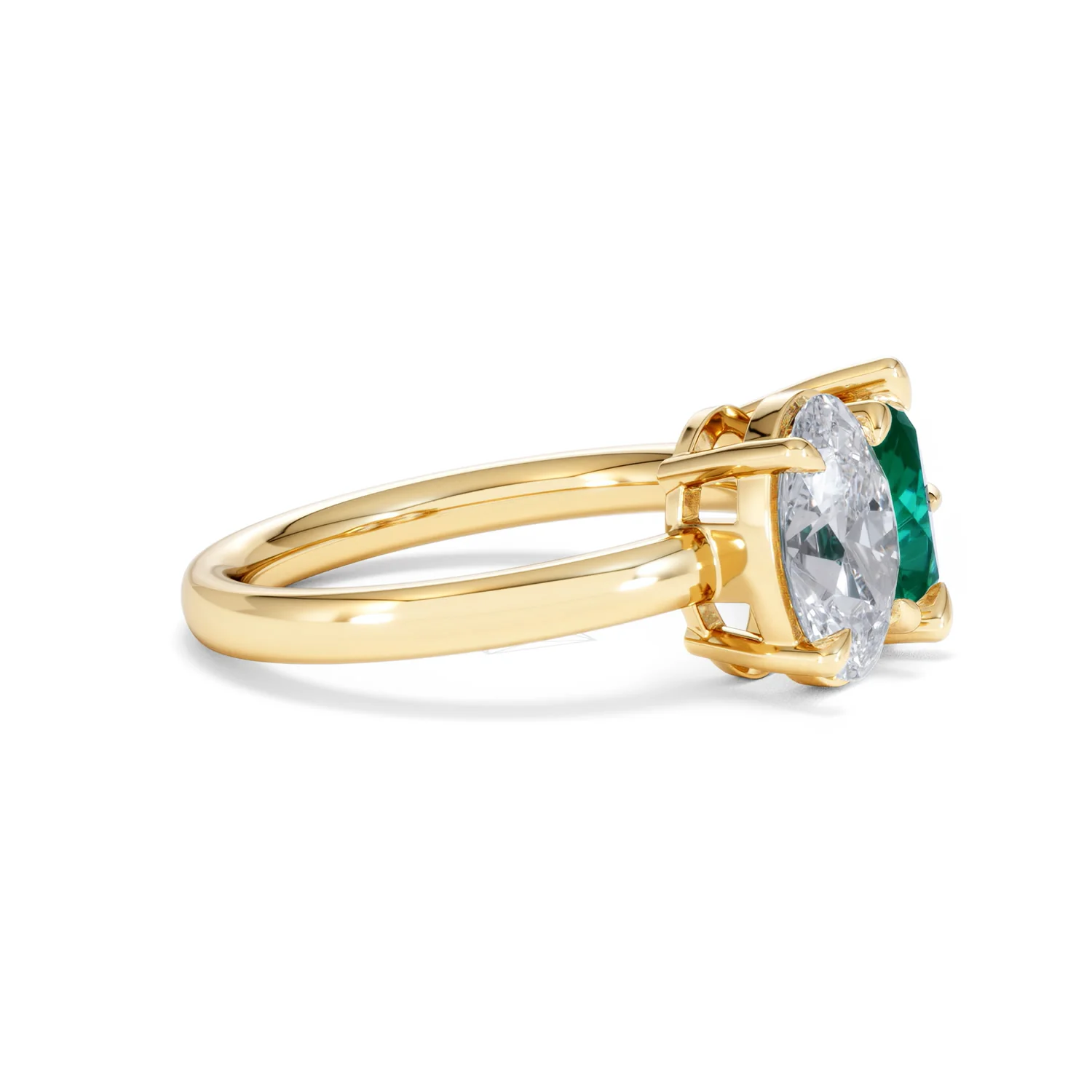 Toi Et Moi 1.50ct Oval Lab Diamond and 2.00ct Pear Lab Emerald Engagement Ring in 18K Yellow Gold - Image 24