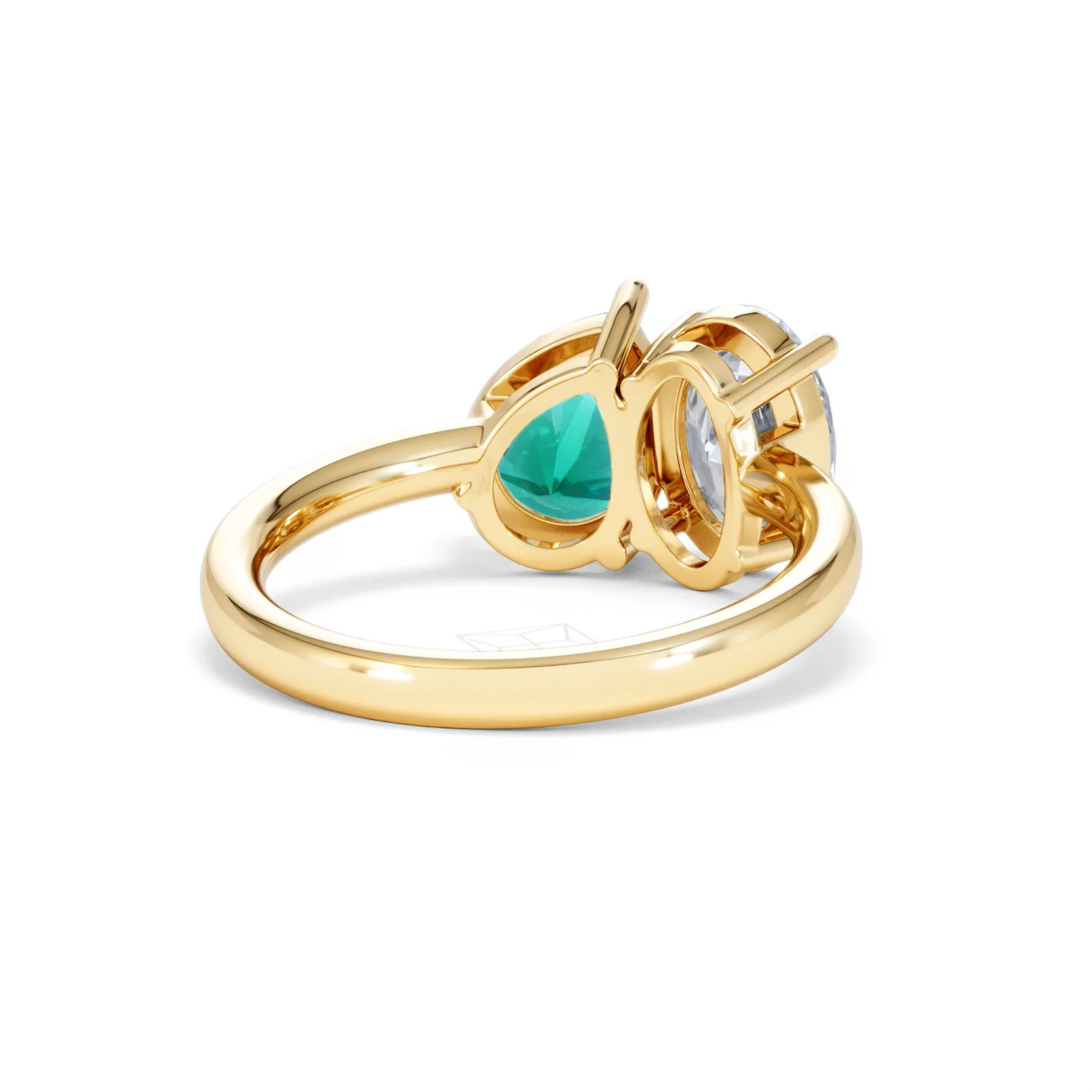 Toi Et Moi 1.50ct Oval Lab Diamond and 2.00ct Pear Lab Emerald Engagement Ring in 18K Yellow Gold - Image 43