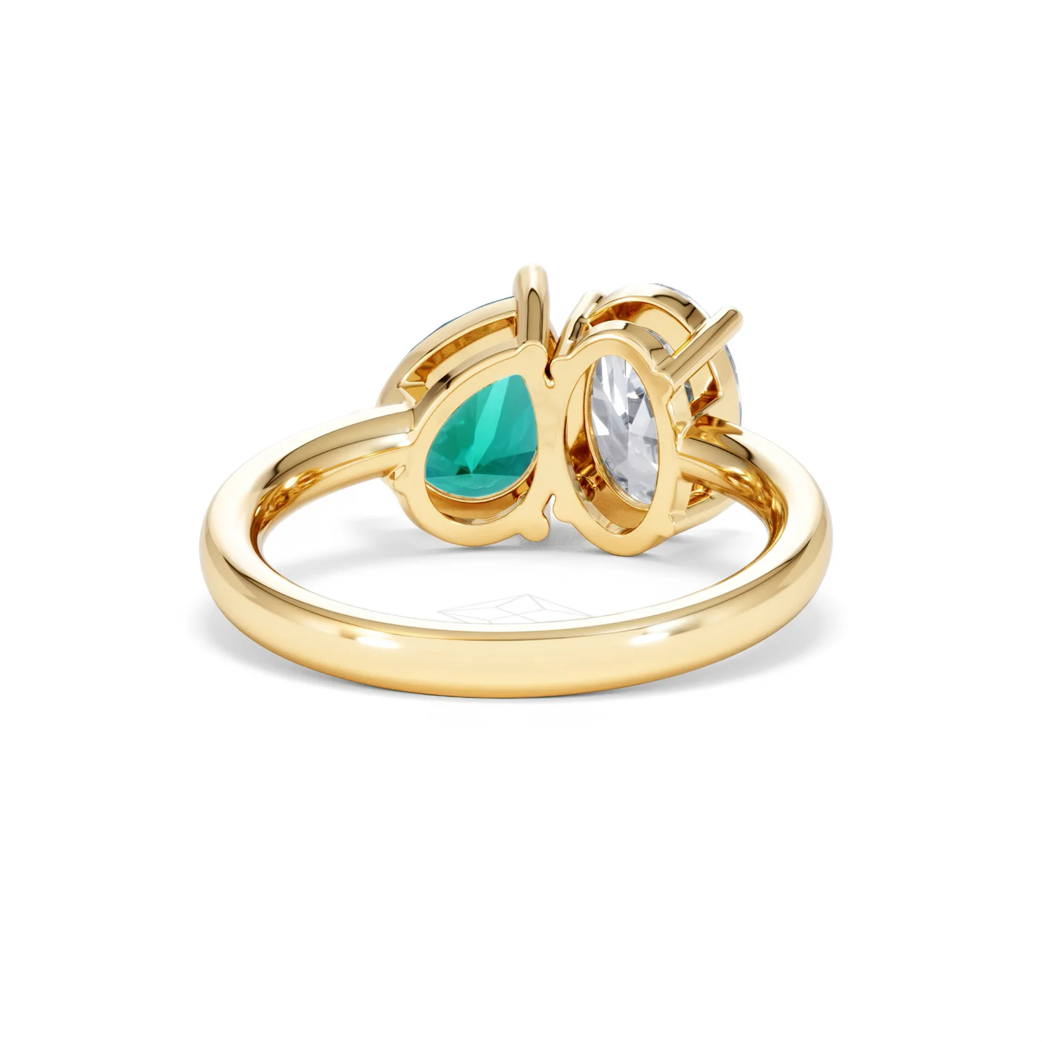 Toi Et Moi 1.50ct Oval Lab Diamond and 2.00ct Pear Lab Emerald Engagement Ring in 18K Yellow Gold - Image 46