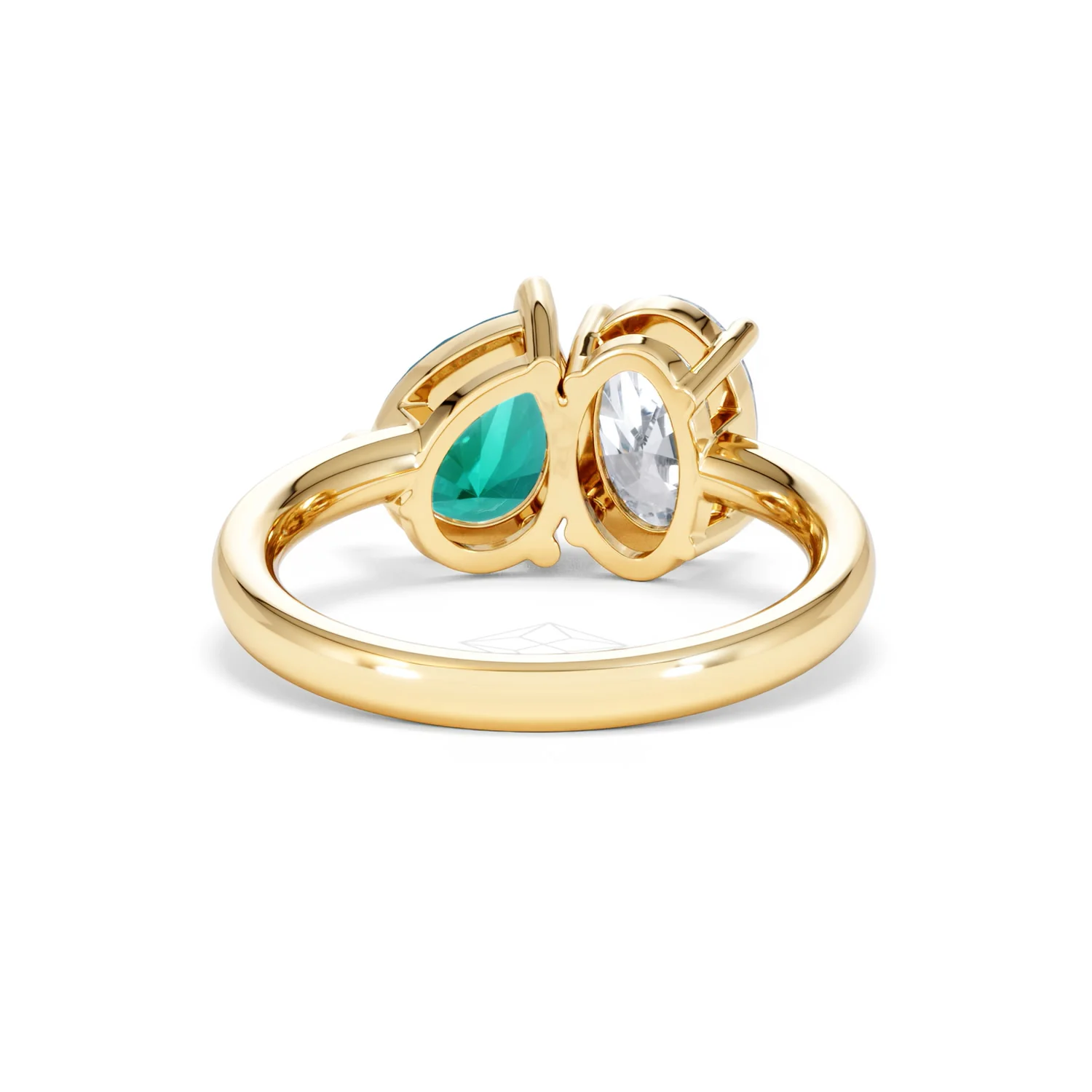 Toi Et Moi 1.50ct Oval Lab Diamond and 2.00ct Pear Lab Emerald Engagement Ring in 18K Yellow Gold - Image 47