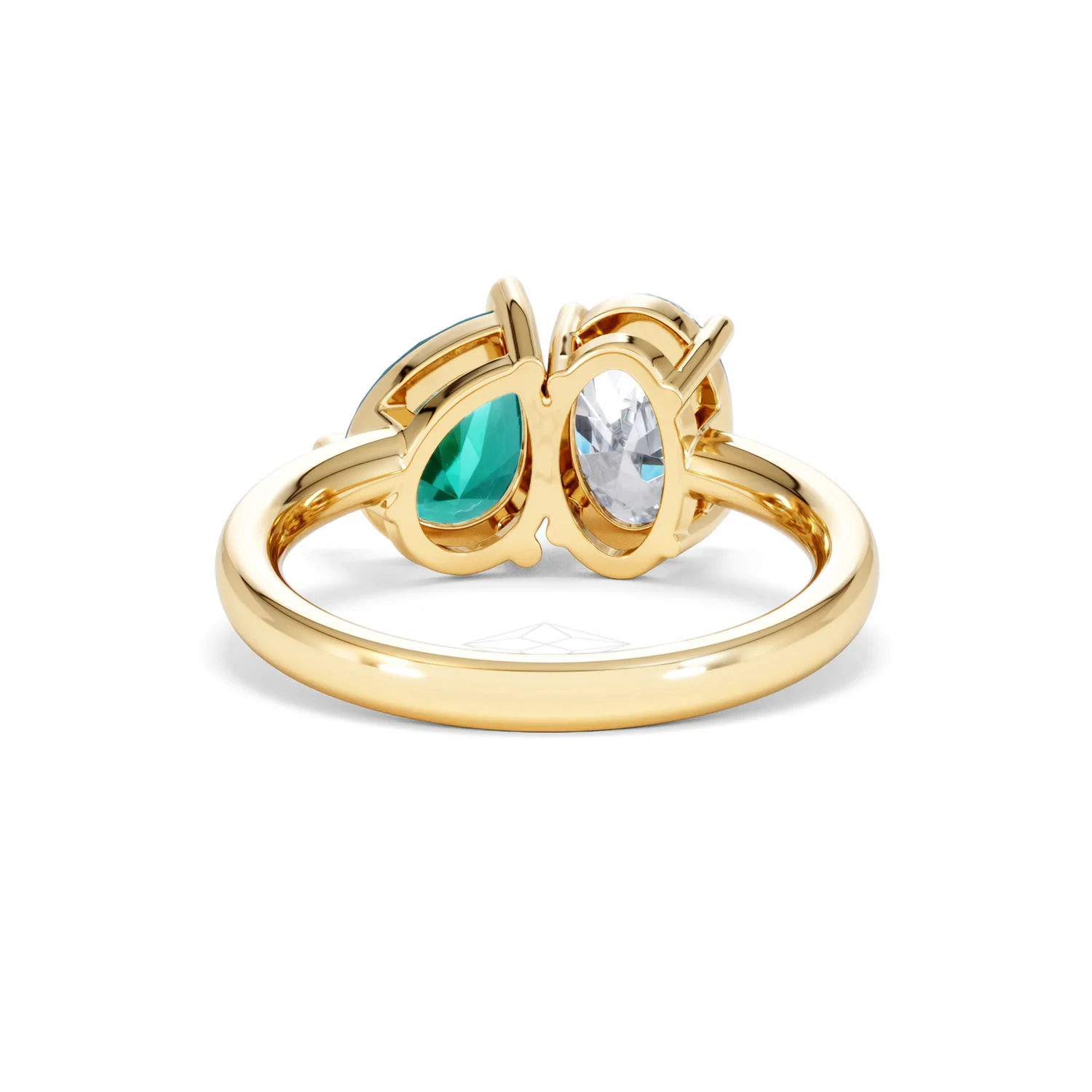 Toi Et Moi 1.50ct Oval Lab Diamond and 2.00ct Pear Lab Emerald Engagement Ring in 18K Yellow Gold - Image 48