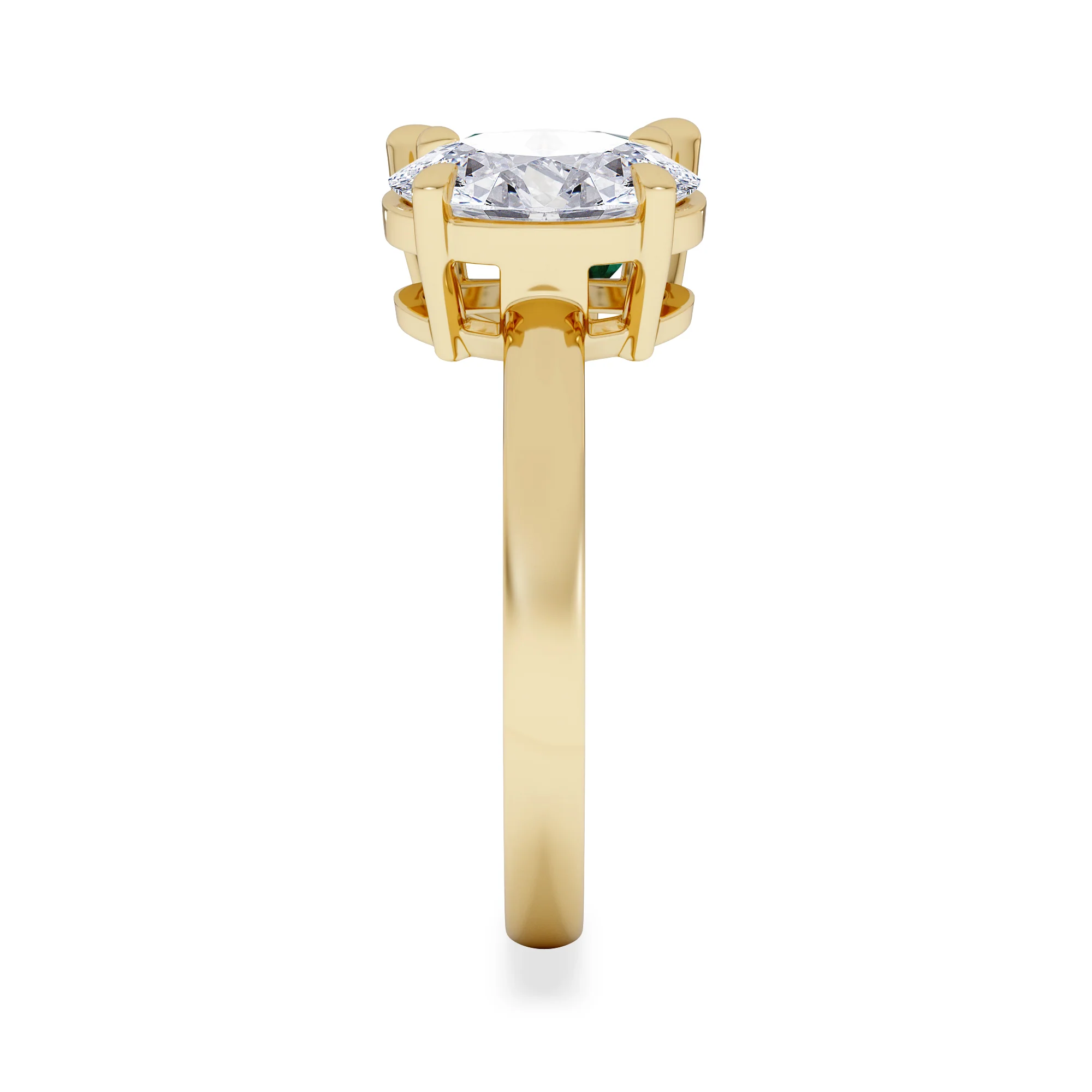 Toi Et Moi 1.50ct Oval Lab Diamond and 2.00ct Pear Lab Emerald Engagement Ring in 18K Yellow Gold - Image 5