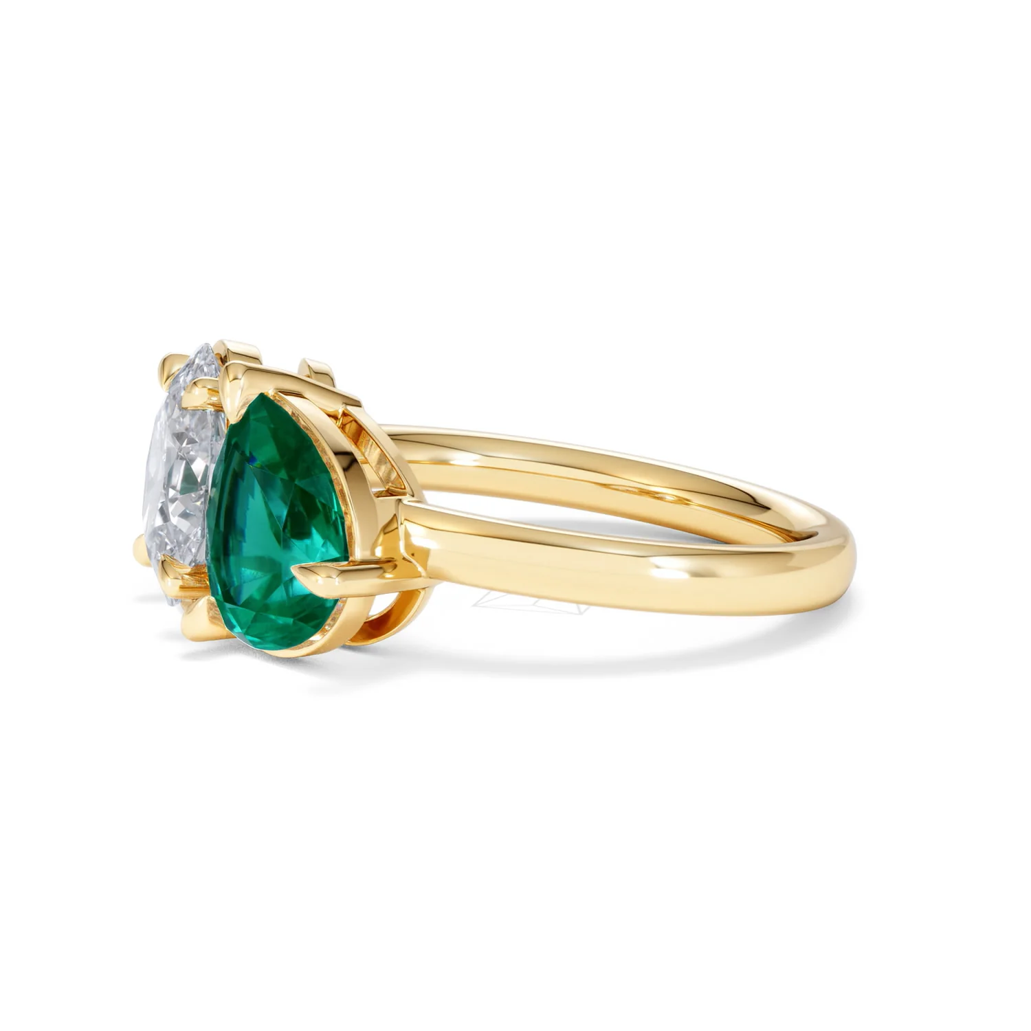 Toi Et Moi 1.50ct Oval Lab Diamond and 2.00ct Pear Lab Emerald Engagement Ring in 18K Yellow Gold - Image 74