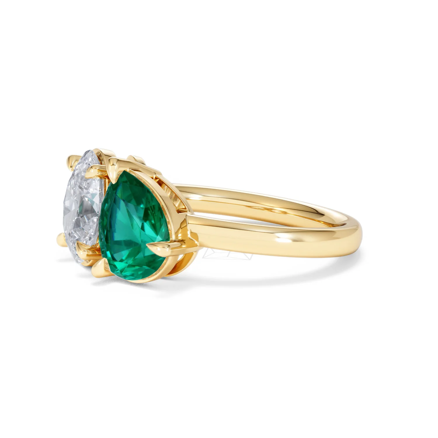 Toi Et Moi 1.50ct Oval Lab Diamond and 2.00ct Pear Lab Emerald Engagement Ring in 18K Yellow Gold - Image 76