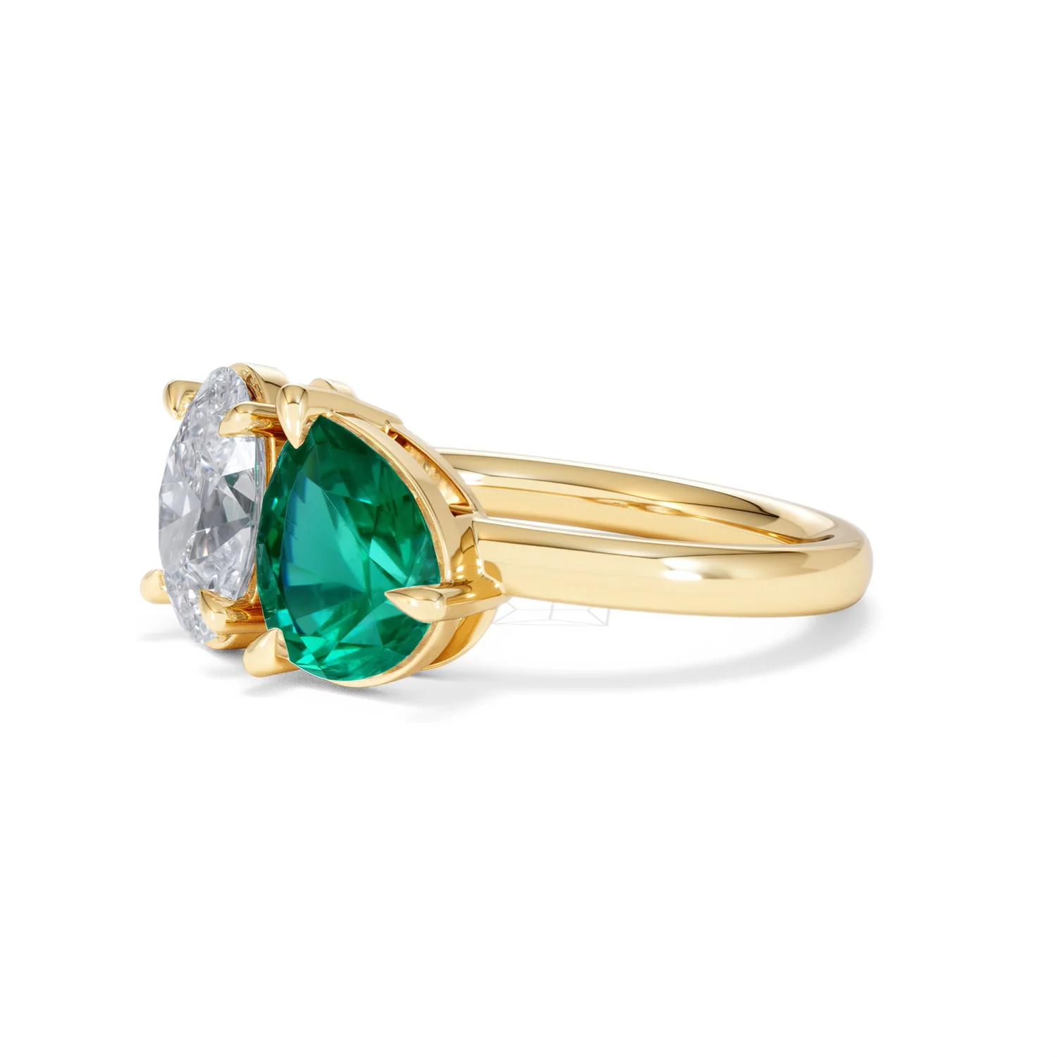 Toi Et Moi 1.50ct Oval Lab Diamond and 2.00ct Pear Lab Emerald Engagement Ring in 18K Yellow Gold - Image 77