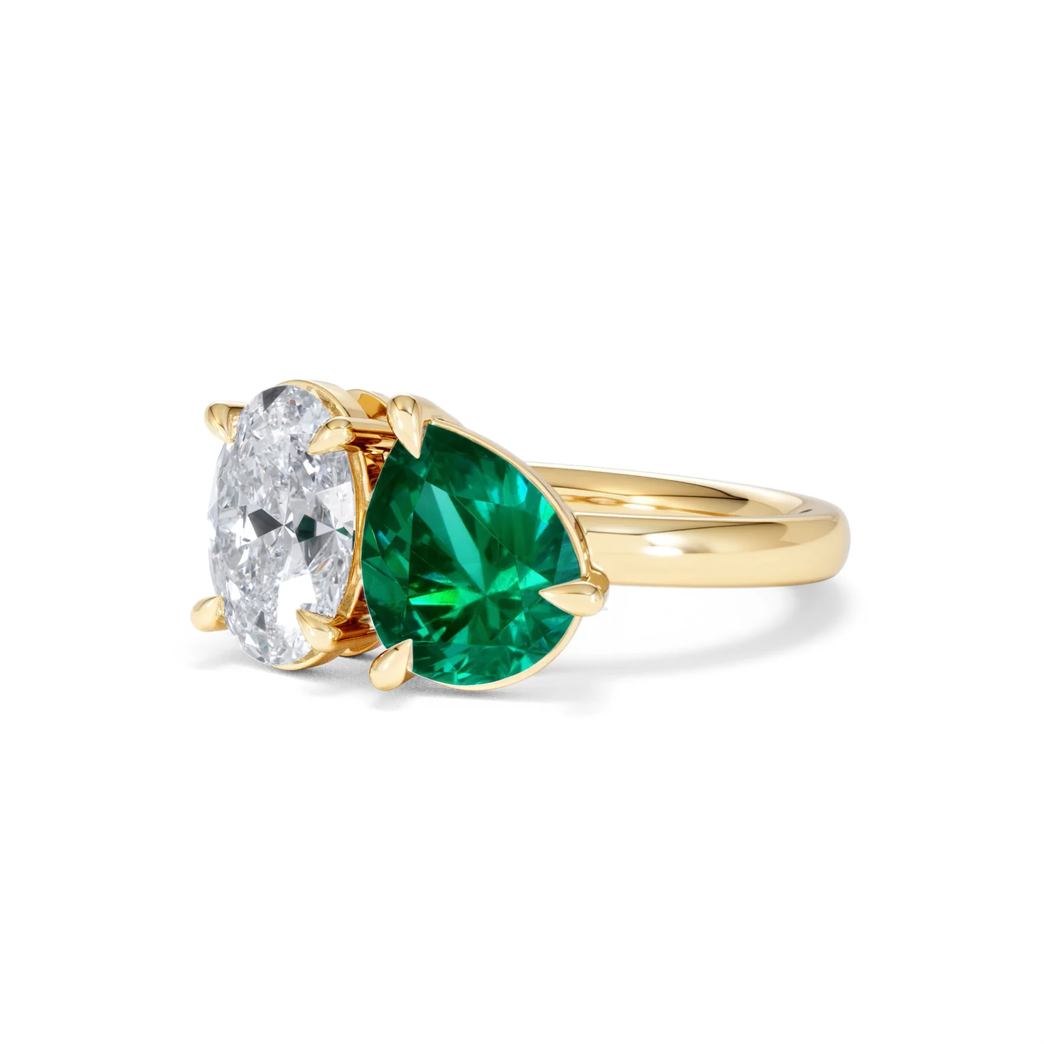 Toi Et Moi 1.50ct Oval Lab Diamond and 2.00ct Pear Lab Emerald Engagement Ring in 18K Yellow Gold - Image 82