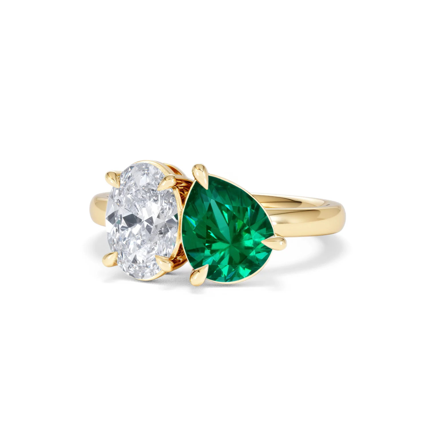 Toi Et Moi 1.50ct Oval Lab Diamond and 2.00ct Pear Lab Emerald Engagement Ring in 18K Yellow Gold - Image 85
