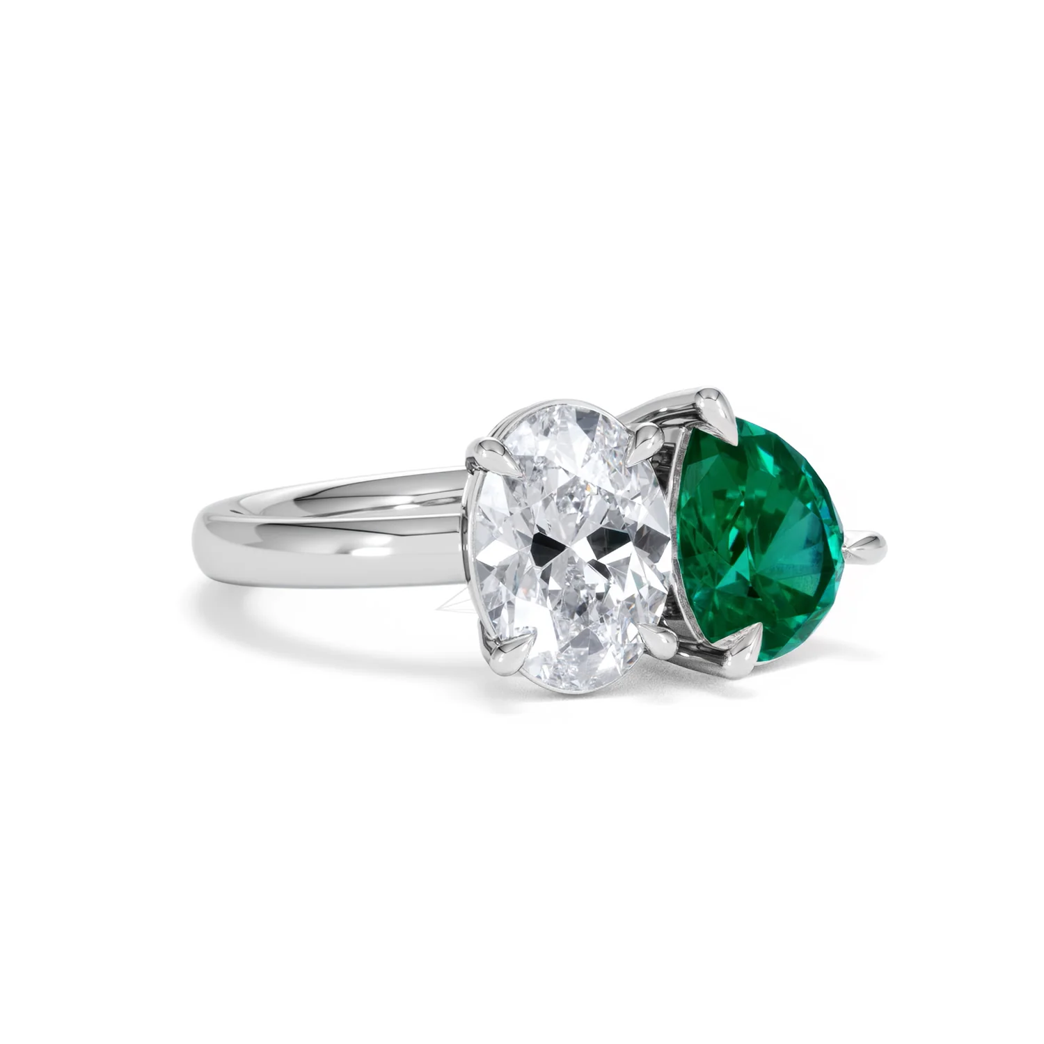 Toi Et Moi 1.50ct Oval Lab Diamond and 2.00ct Pear Lab Emerald Engagement Ring in Platinum - Image 14