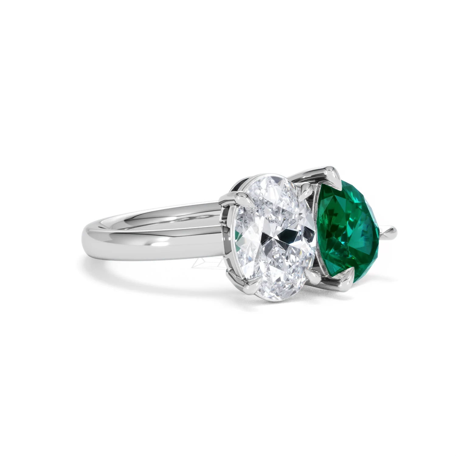 Toi Et Moi 1.50ct Oval Lab Diamond and 2.00ct Pear Lab Emerald Engagement Ring in Platinum - Image 16