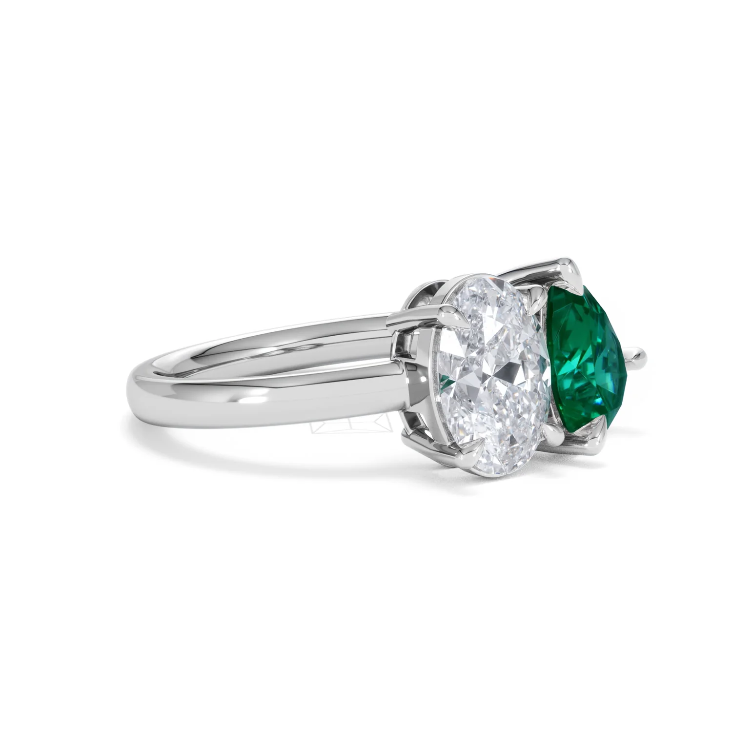 Toi Et Moi 1.50ct Oval Lab Diamond and 2.00ct Pear Lab Emerald Engagement Ring in Platinum - Image 19