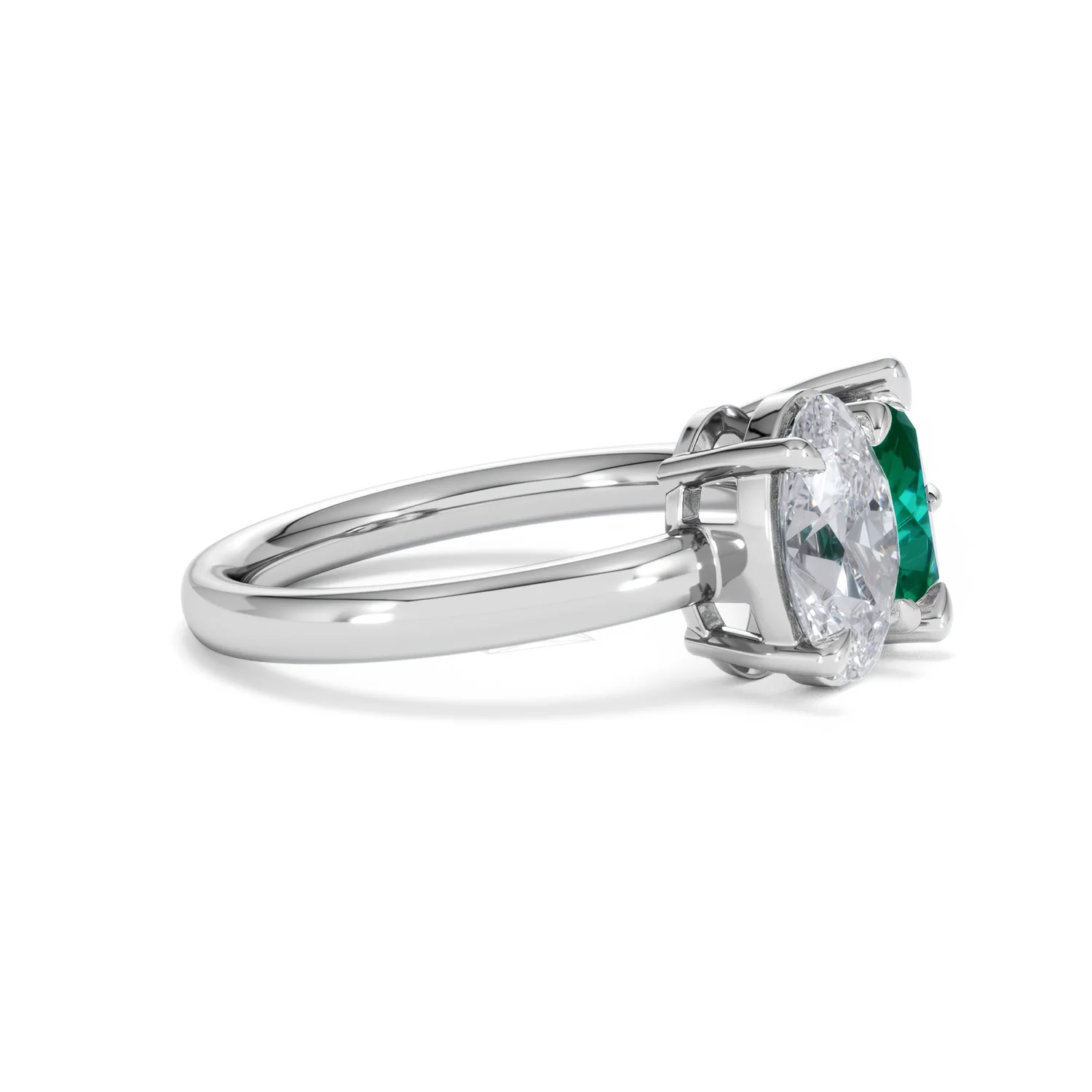 Toi Et Moi 1.50ct Oval Lab Diamond and 2.00ct Pear Lab Emerald Engagement Ring in Platinum - Image 24