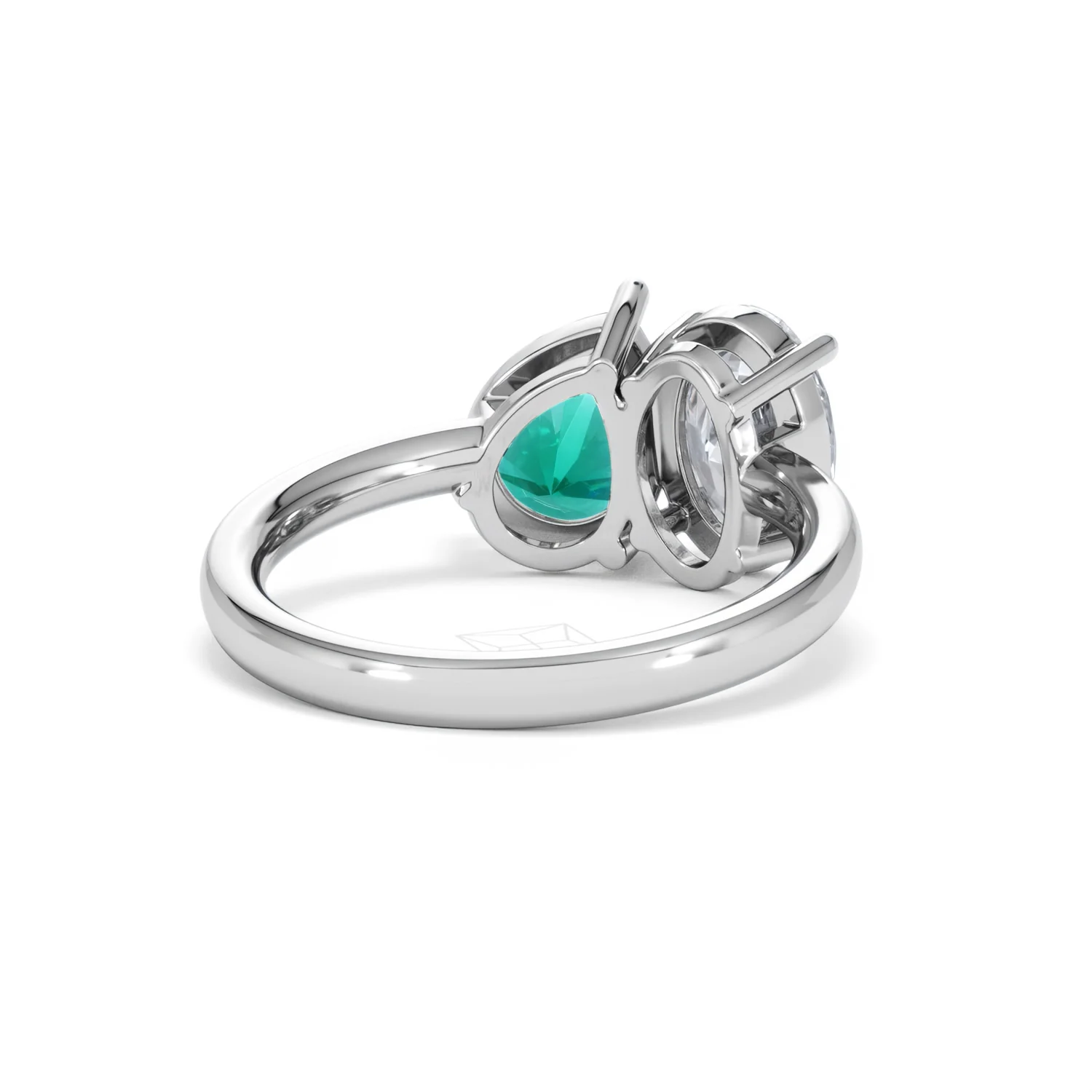 Toi Et Moi 1.50ct Oval Lab Diamond and 2.00ct Pear Lab Emerald Engagement Ring in Platinum - Image 43