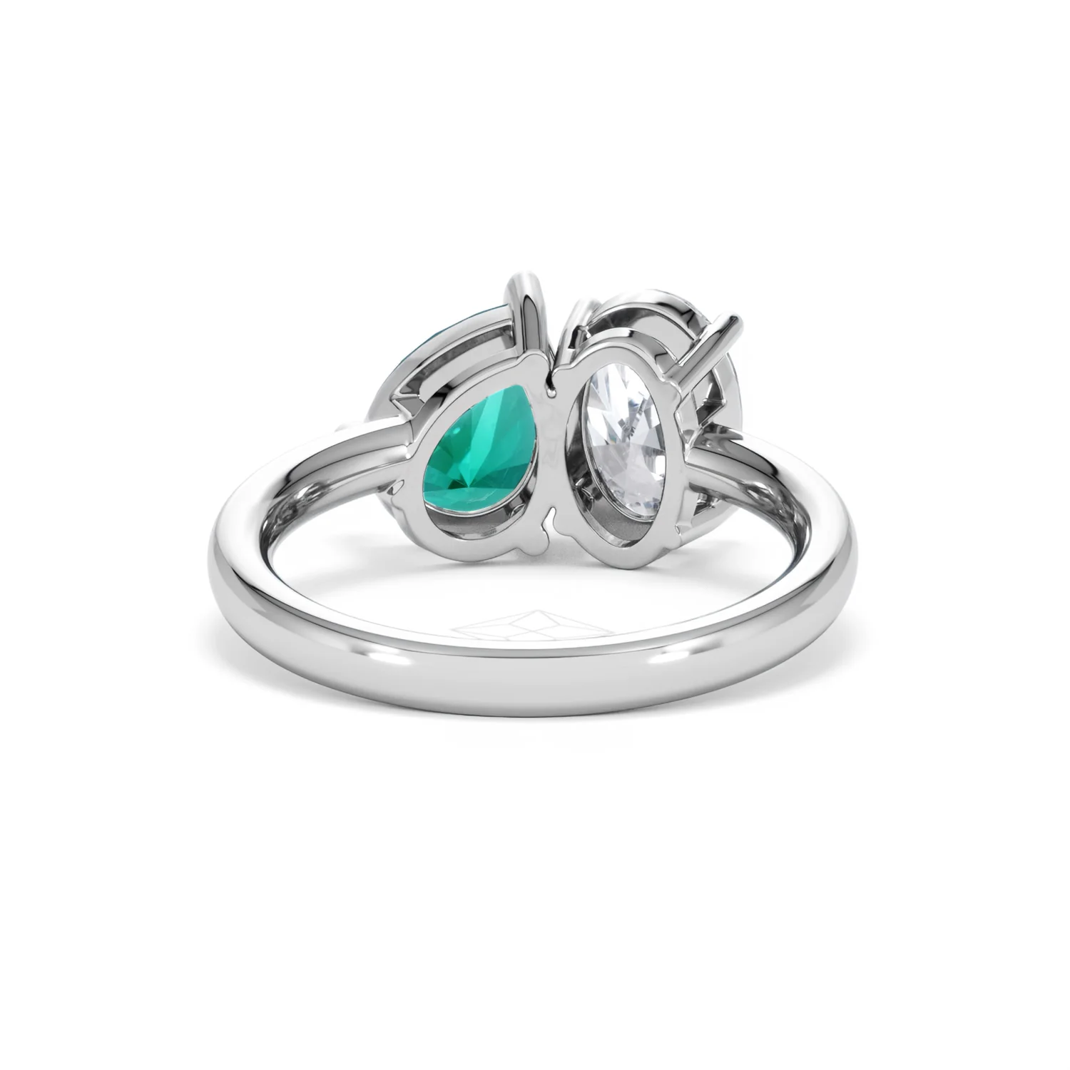 Toi Et Moi 1.50ct Oval Lab Diamond and 2.00ct Pear Lab Emerald Engagement Ring in Platinum - Image 47