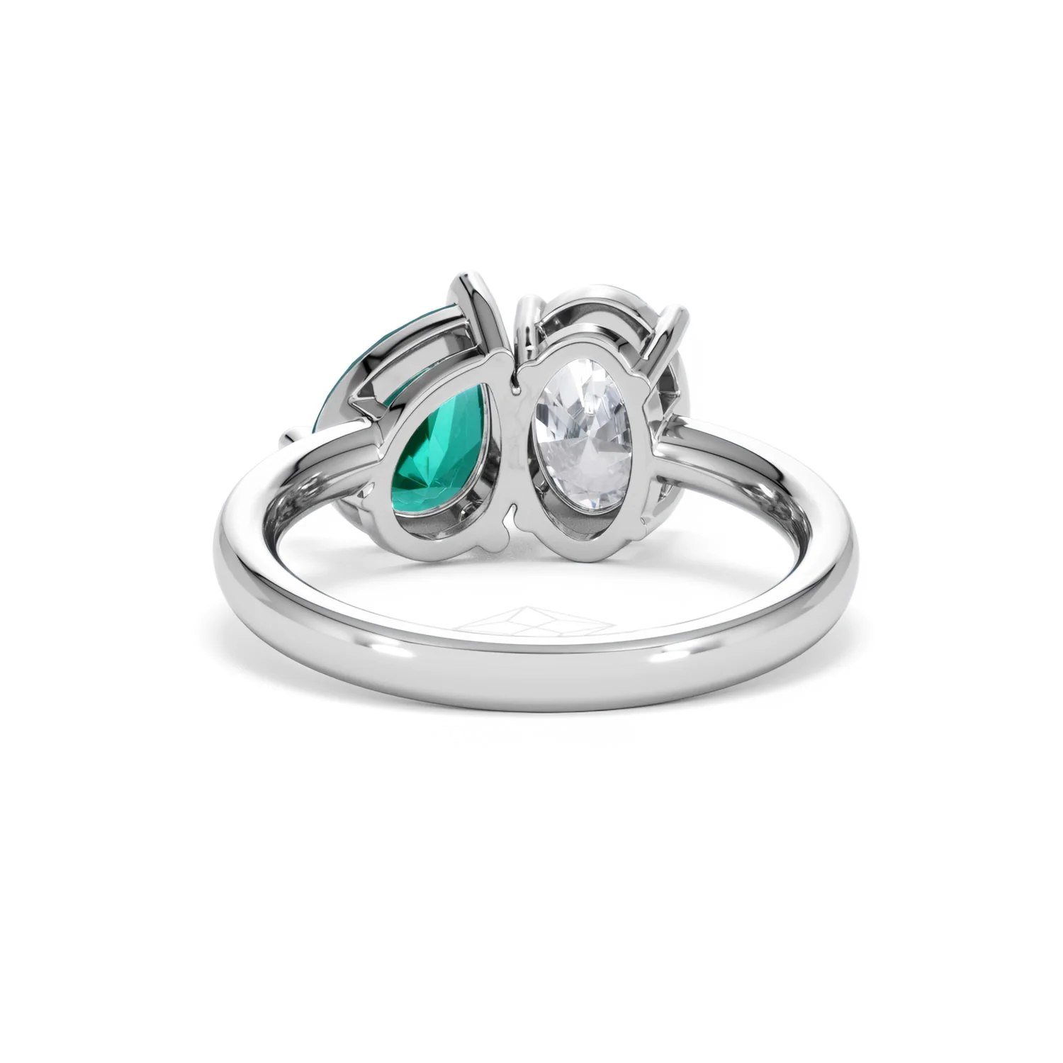 Toi Et Moi 1.50ct Oval Lab Diamond and 2.00ct Pear Lab Emerald Engagement Ring in Platinum - Image 49