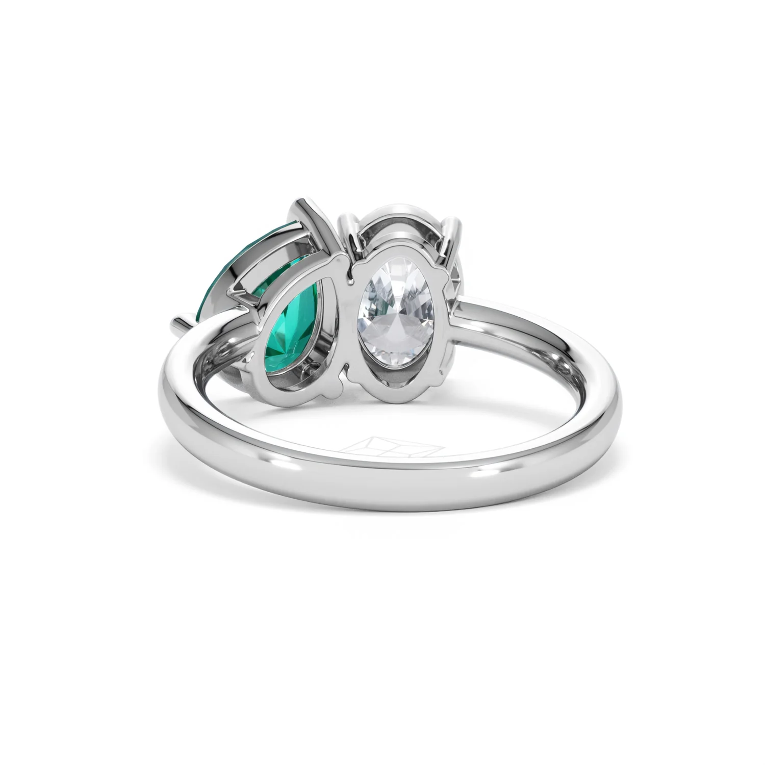 Toi Et Moi 1.50ct Oval Lab Diamond and 2.00ct Pear Lab Emerald Engagement Ring in Platinum - Image 51