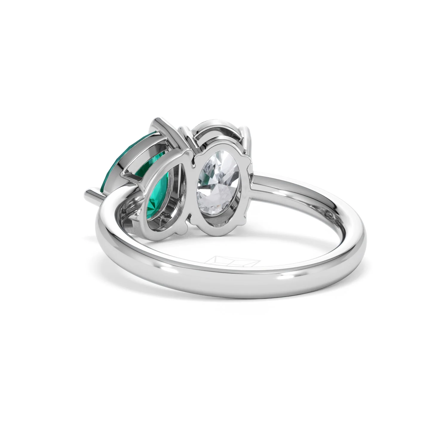 Toi Et Moi 1.50ct Oval Lab Diamond and 2.00ct Pear Lab Emerald Engagement Ring in Platinum - Image 53