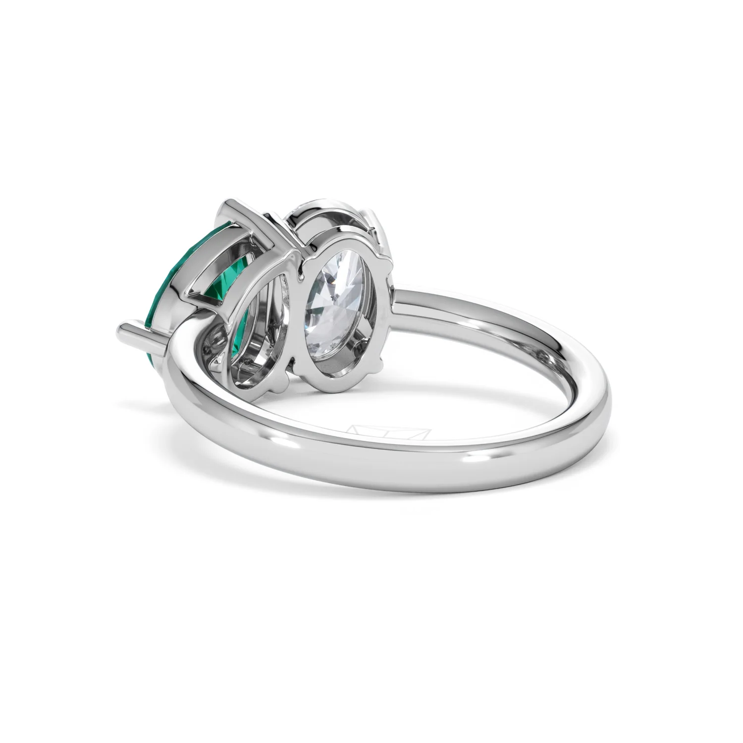 Toi Et Moi 1.50ct Oval Lab Diamond and 2.00ct Pear Lab Emerald Engagement Ring in Platinum - Image 55