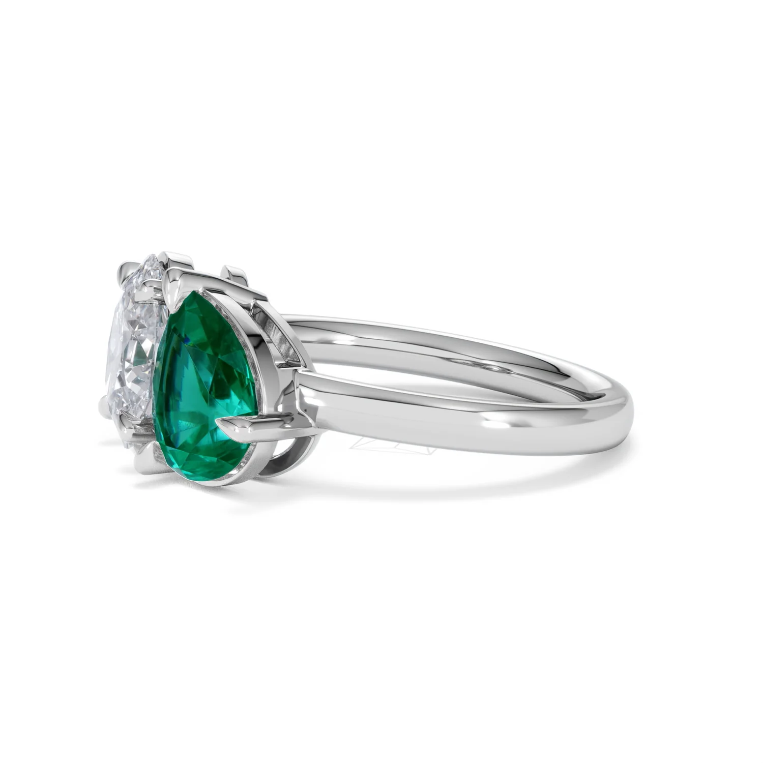 Toi Et Moi 1.50ct Oval Lab Diamond and 2.00ct Pear Lab Emerald Engagement Ring in Platinum - Image 74