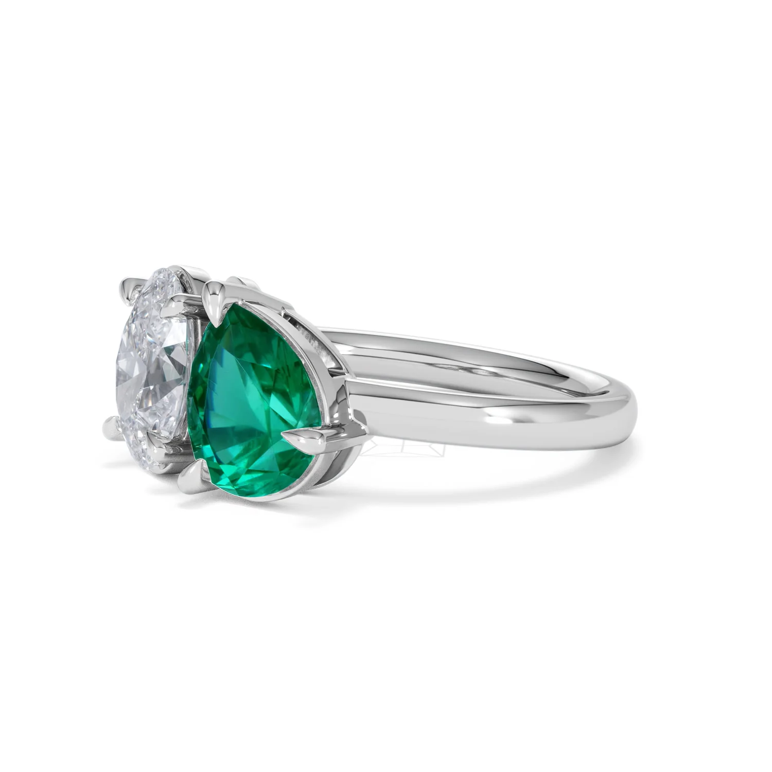 Toi Et Moi 1.50ct Oval Lab Diamond and 2.00ct Pear Lab Emerald Engagement Ring in Platinum - Image 77