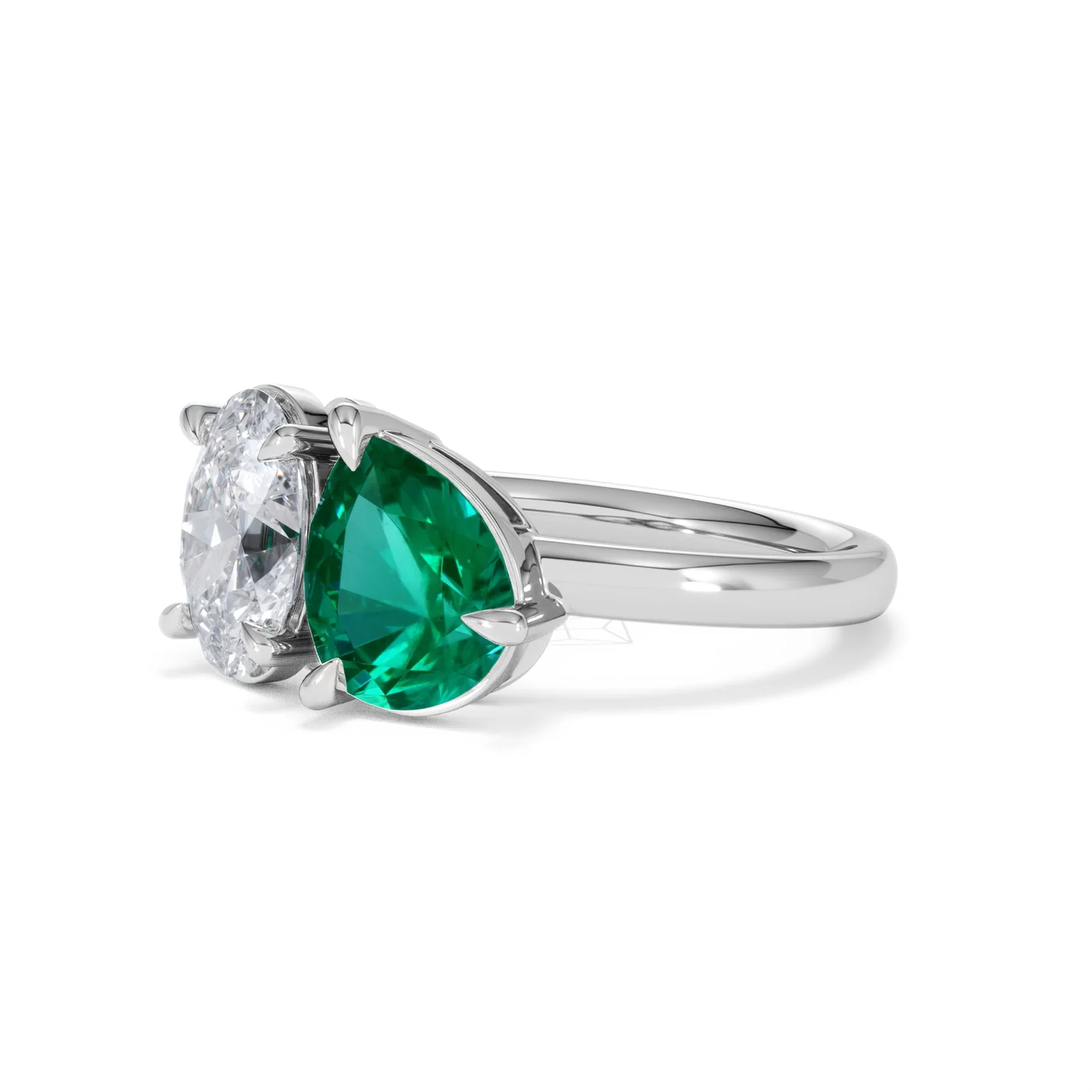 Toi Et Moi 1.50ct Oval Lab Diamond and 2.00ct Pear Lab Emerald Engagement Ring in Platinum - Image 79