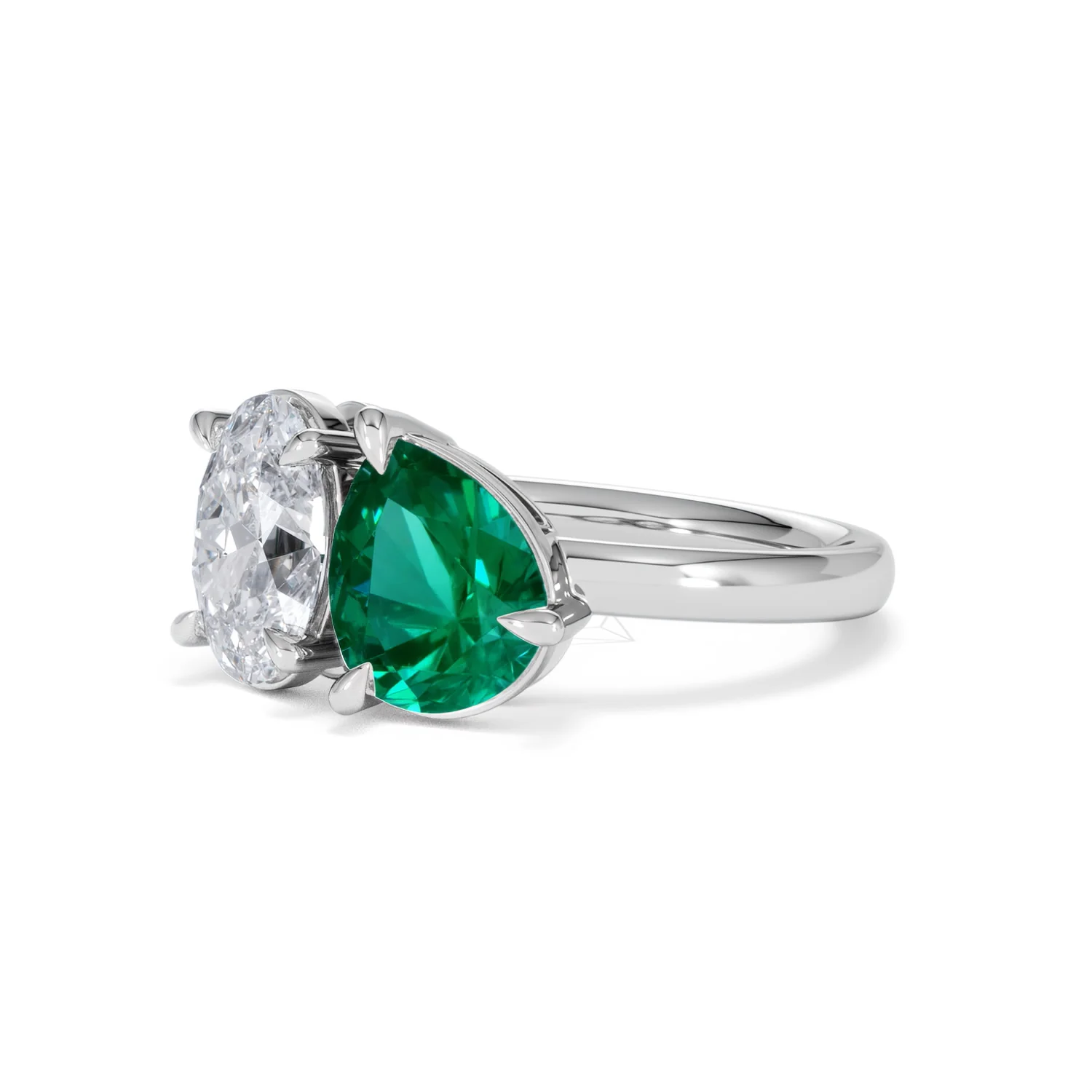 Toi Et Moi 1.50ct Oval Lab Diamond and 2.00ct Pear Lab Emerald Engagement Ring in Platinum - Image 80