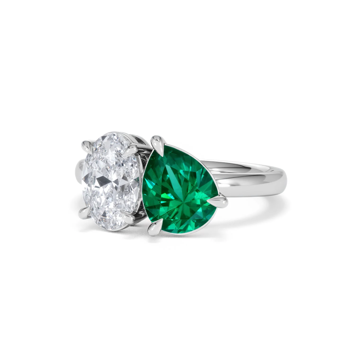 Toi Et Moi 1.50ct Oval Lab Diamond and 2.00ct Pear Lab Emerald Engagement Ring in Platinum - Image 84