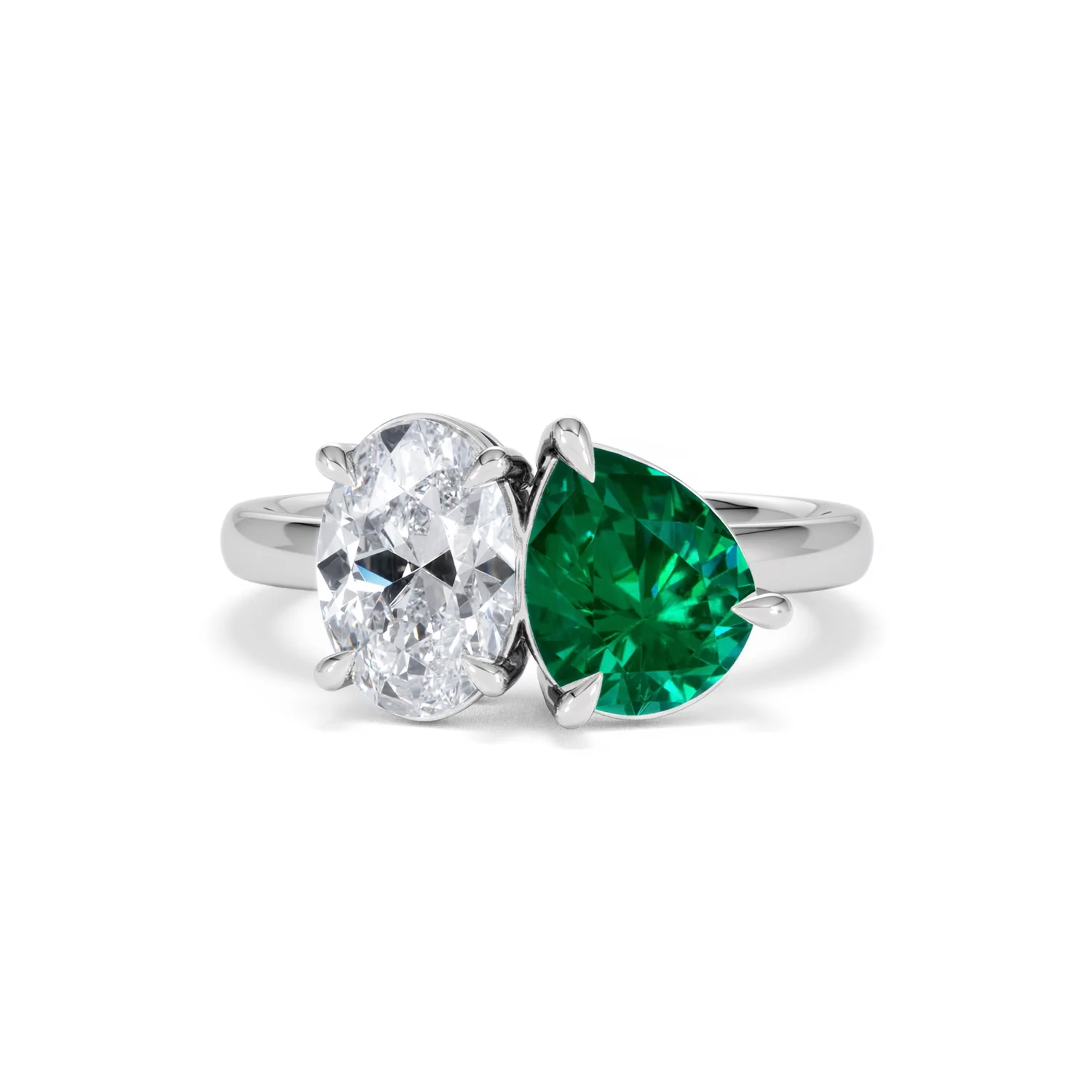 Toi Et Moi 1.50ct Oval Lab Diamond and 2.00ct Pear Lab Emerald Engagement Ring in Platinum - Image 87