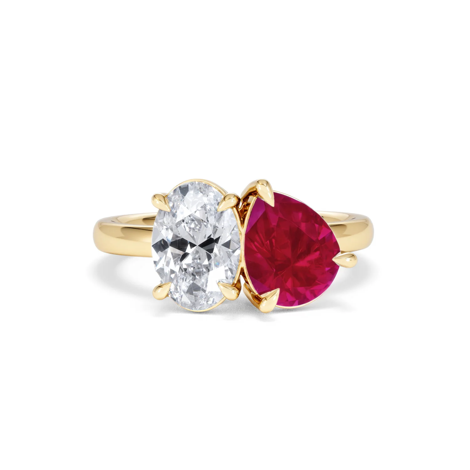 Toi Et Moi 1.50ct Oval Lab Diamond and 2.00ct Pear Lab Ruby Engagement Ring in 18K Yellow Gold - Image 10