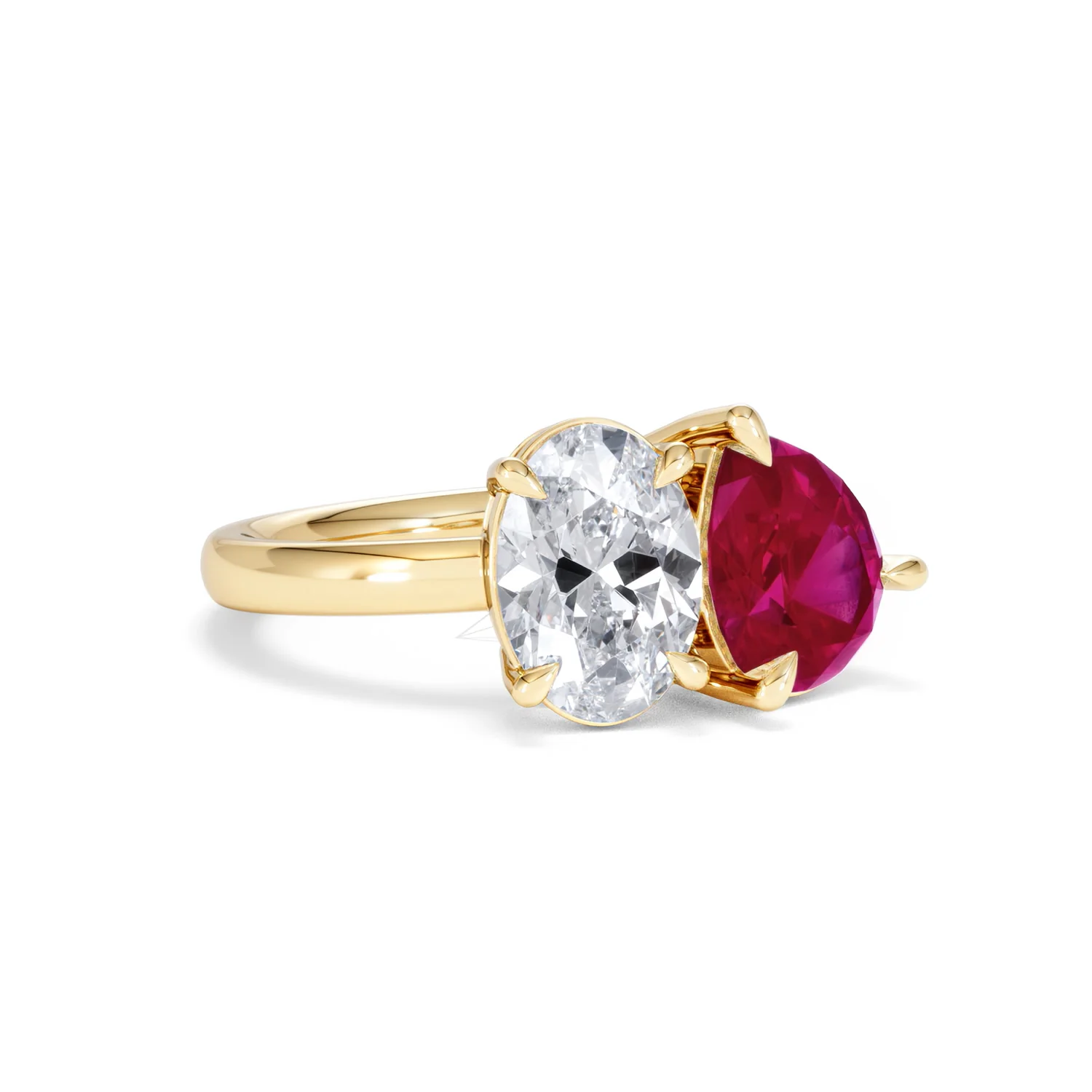 Toi Et Moi 1.50ct Oval Lab Diamond and 2.00ct Pear Lab Ruby Engagement Ring in 18K Yellow Gold - Image 15
