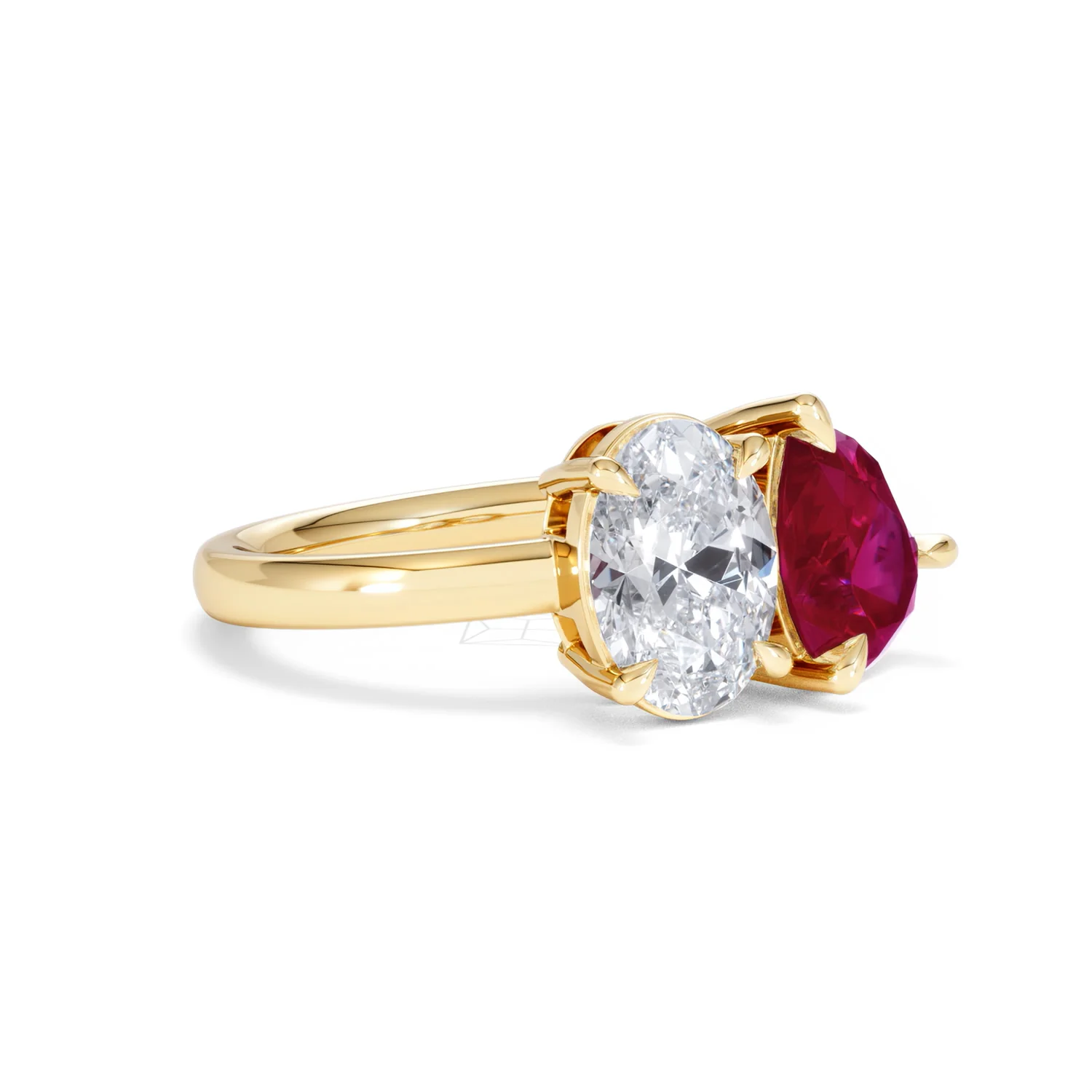 Toi Et Moi 1.50ct Oval Lab Diamond and 2.00ct Pear Lab Ruby Engagement Ring in 18K Yellow Gold - Image 18