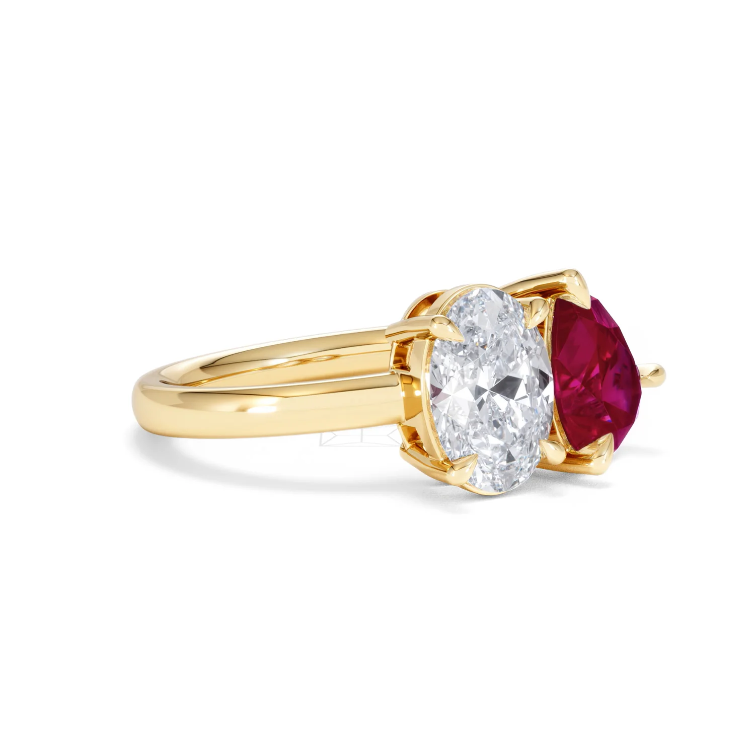 Toi Et Moi 1.50ct Oval Lab Diamond and 2.00ct Pear Lab Ruby Engagement Ring in 18K Yellow Gold - Image 19