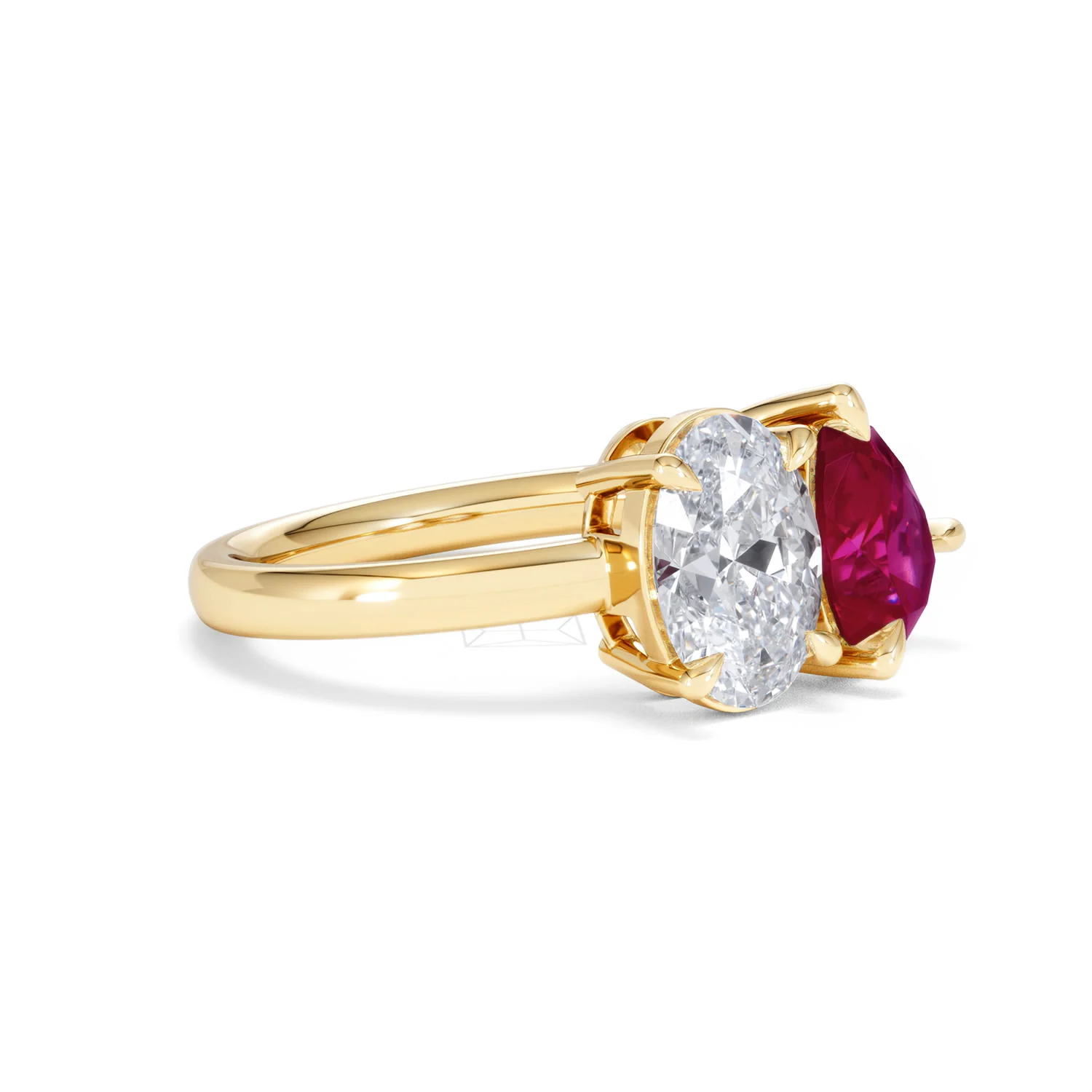 Toi Et Moi 1.50ct Oval Lab Diamond and 2.00ct Pear Lab Ruby Engagement Ring in 18K Yellow Gold - Image 20