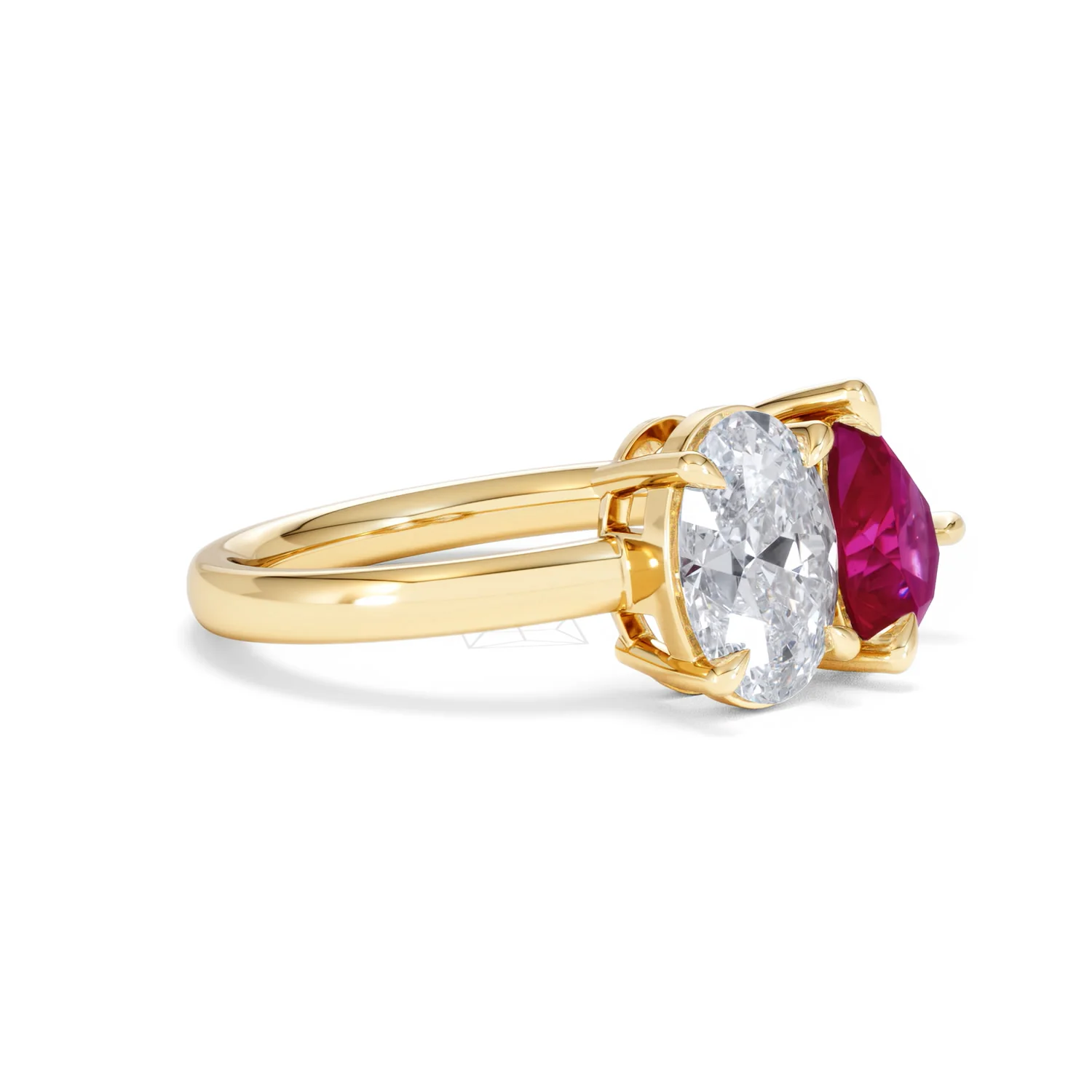 Toi Et Moi 1.50ct Oval Lab Diamond and 2.00ct Pear Lab Ruby Engagement Ring in 18K Yellow Gold - Image 21