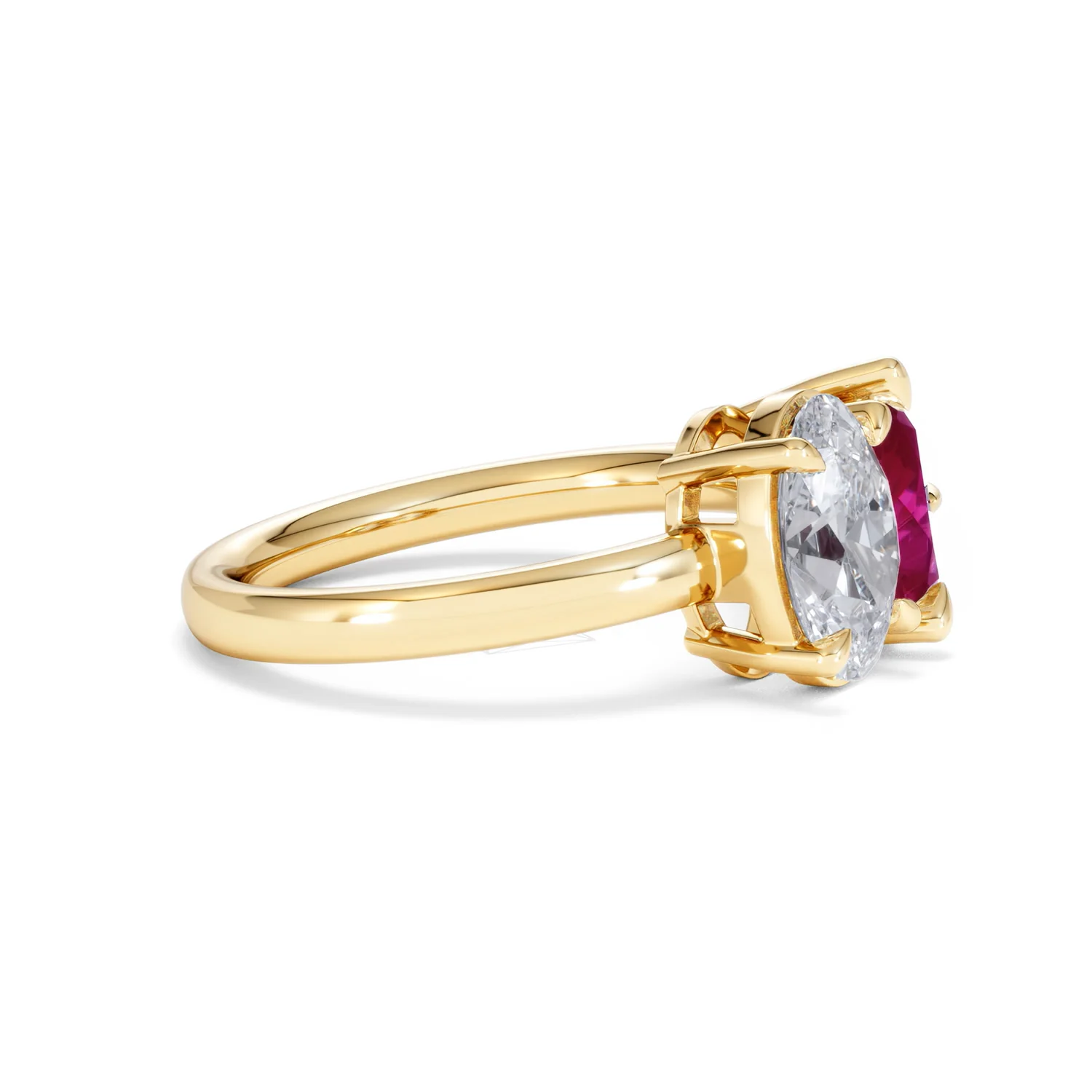 Toi Et Moi 1.50ct Oval Lab Diamond and 2.00ct Pear Lab Ruby Engagement Ring in 18K Yellow Gold - Image 25