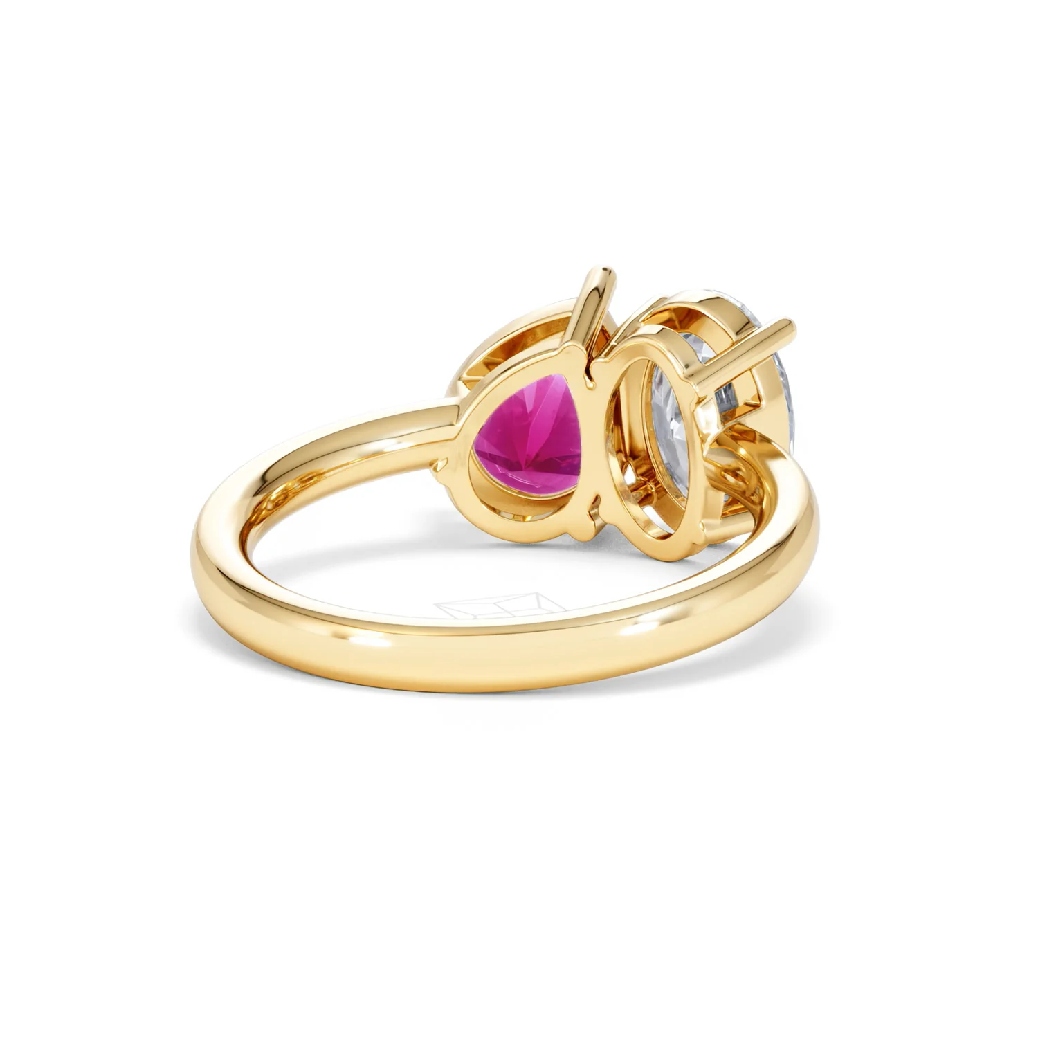 Toi Et Moi 1.50ct Oval Lab Diamond and 2.00ct Pear Lab Ruby Engagement Ring in 18K Yellow Gold - Image 44