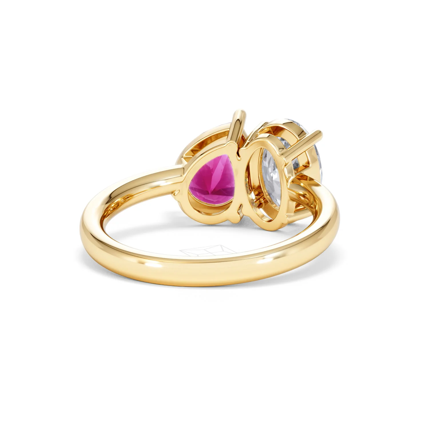 Toi Et Moi 1.50ct Oval Lab Diamond and 2.00ct Pear Lab Ruby Engagement Ring in 18K Yellow Gold - Image 45
