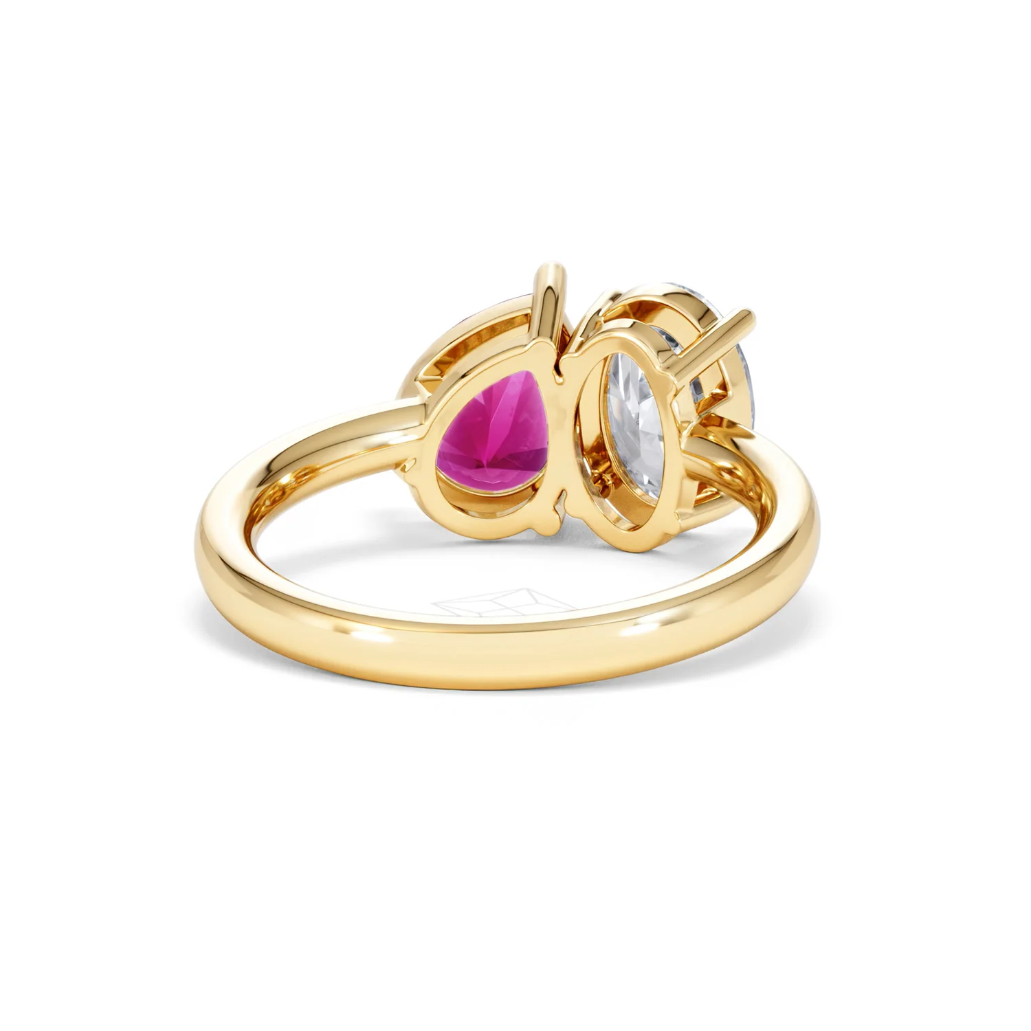 Toi Et Moi 1.50ct Oval Lab Diamond and 2.00ct Pear Lab Ruby Engagement Ring in 18K Yellow Gold - Image 46