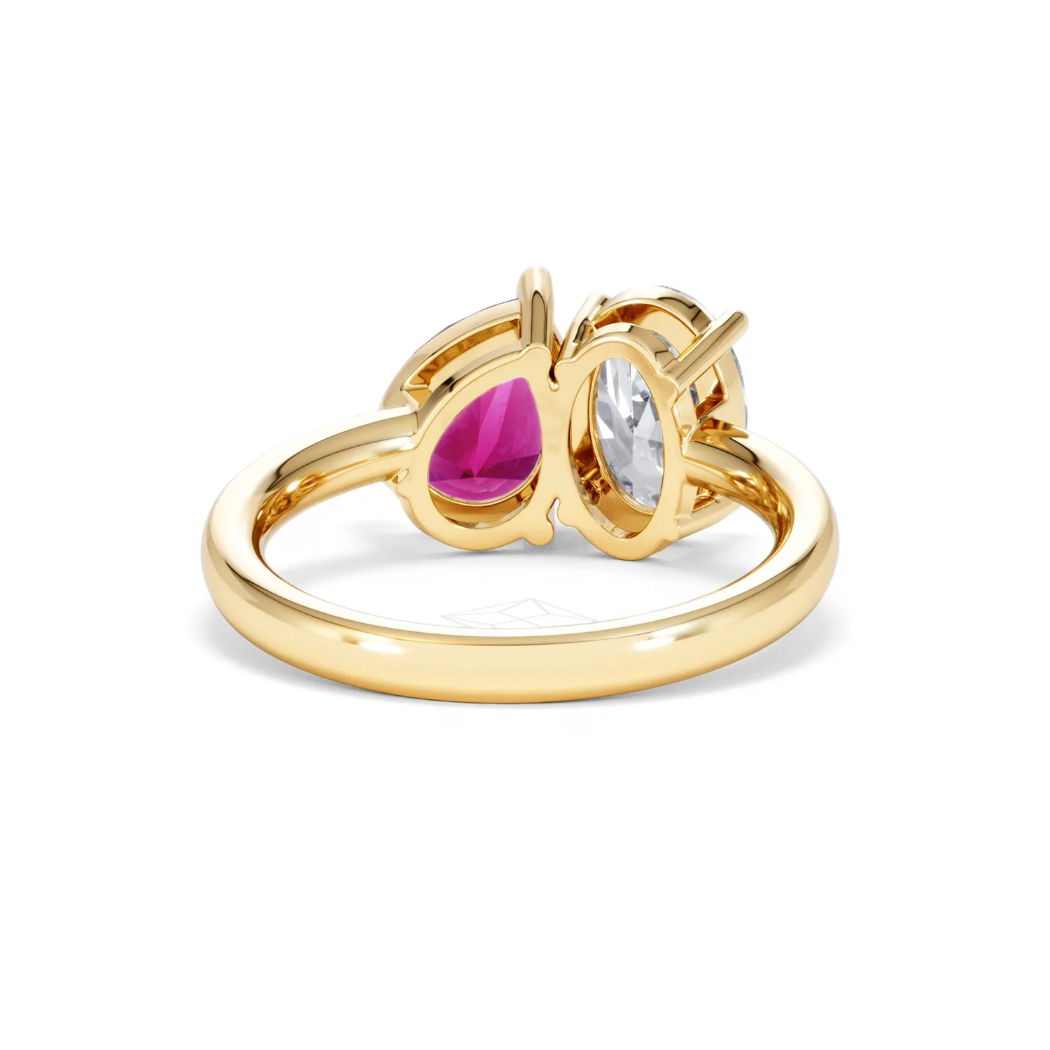 Toi Et Moi 1.50ct Oval Lab Diamond and 2.00ct Pear Lab Ruby Engagement Ring in 18K Yellow Gold - Image 47