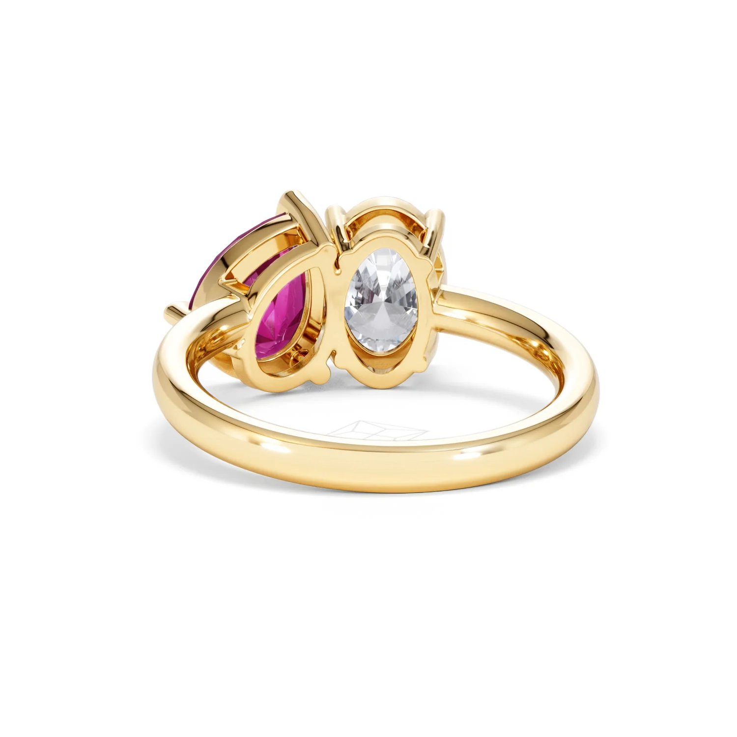 Toi Et Moi 1.50ct Oval Lab Diamond and 2.00ct Pear Lab Ruby Engagement Ring in 18K Yellow Gold - Image 52