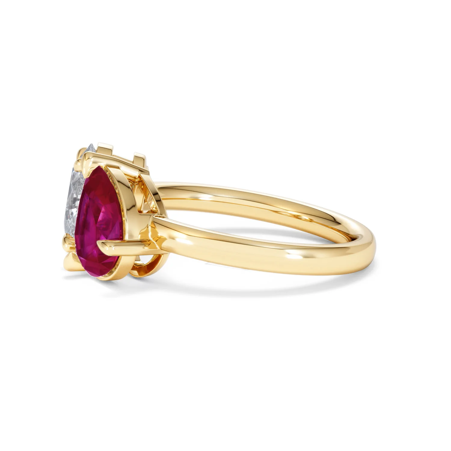 Toi Et Moi 1.50ct Oval Lab Diamond and 2.00ct Pear Lab Ruby Engagement Ring in 18K Yellow Gold - Image 72